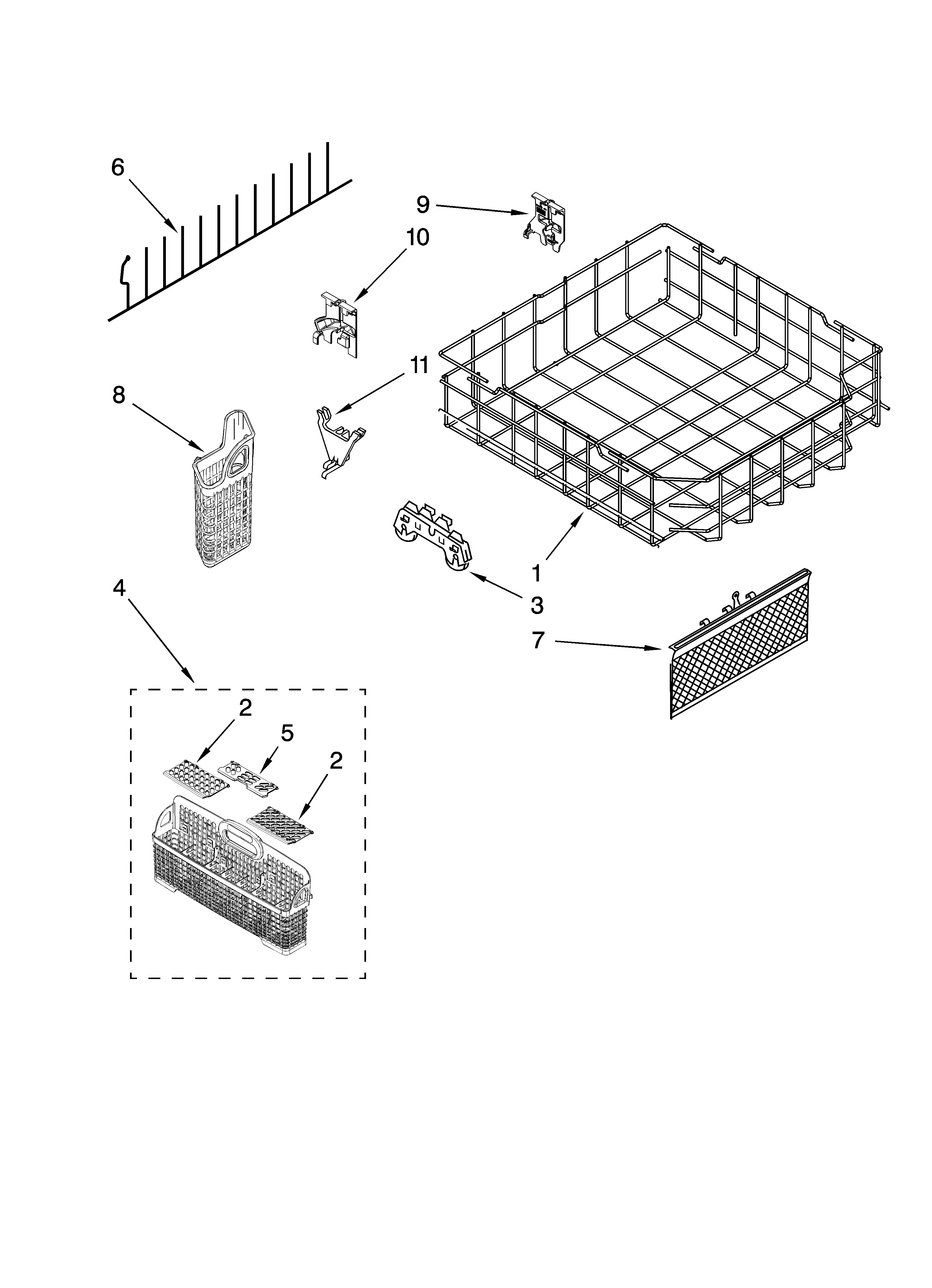 KitchenAid KUDE70FVSS0 lower rack parts diagram