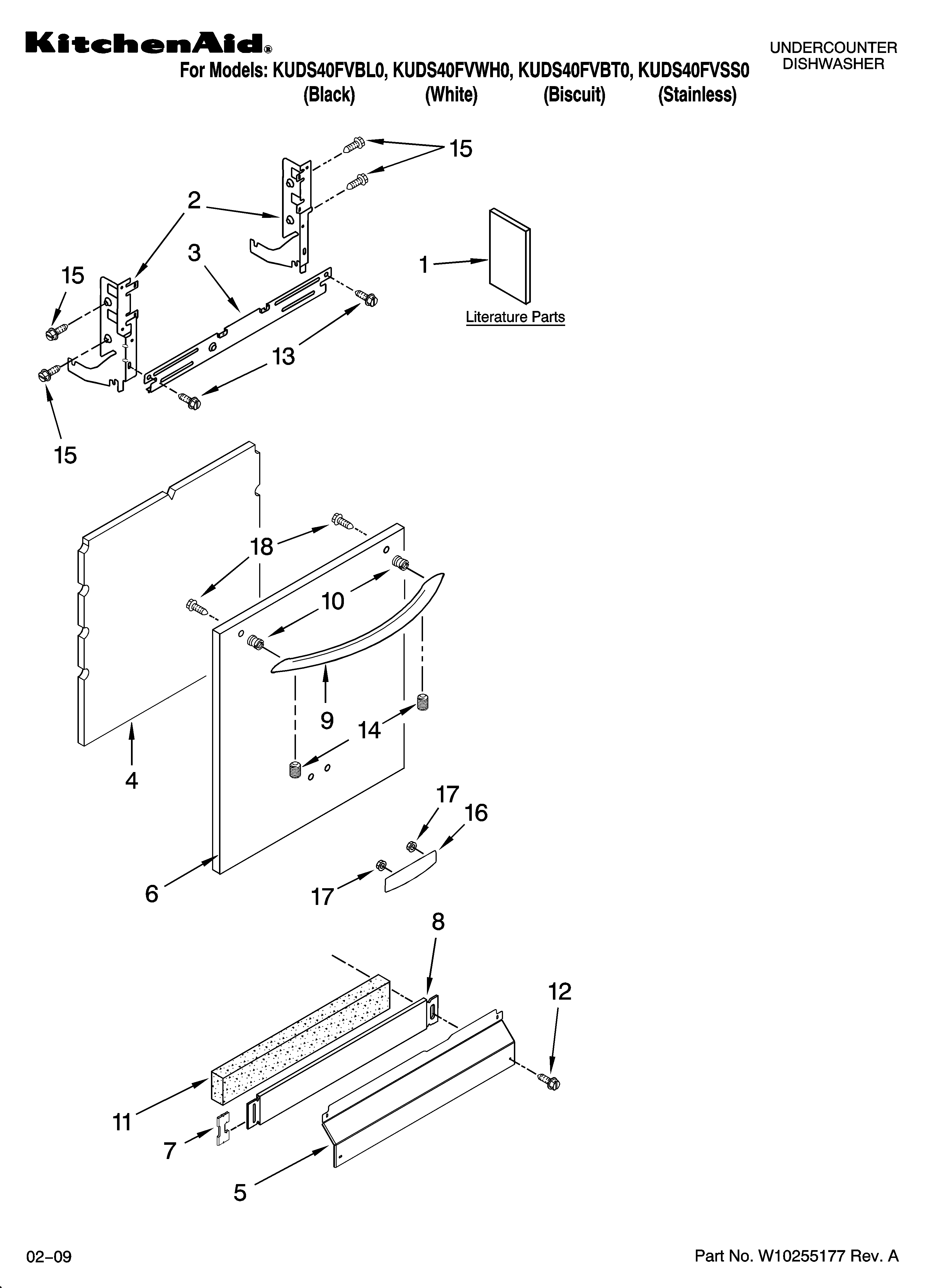 KitchenAid KUDS40FVSS0 door and panel parts diagram