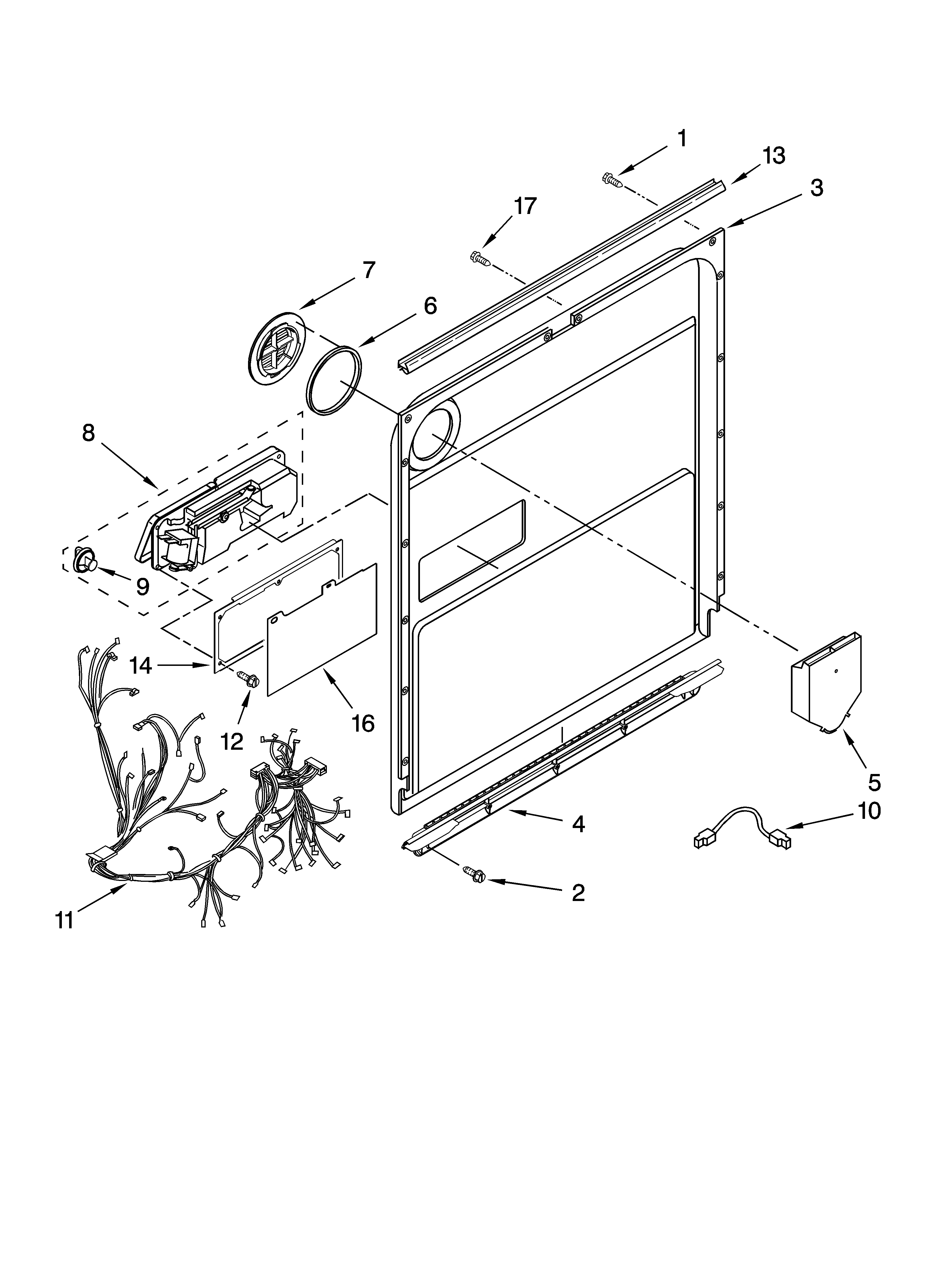 KitchenAid KUDS50FVWH0 door and latch parts diagram