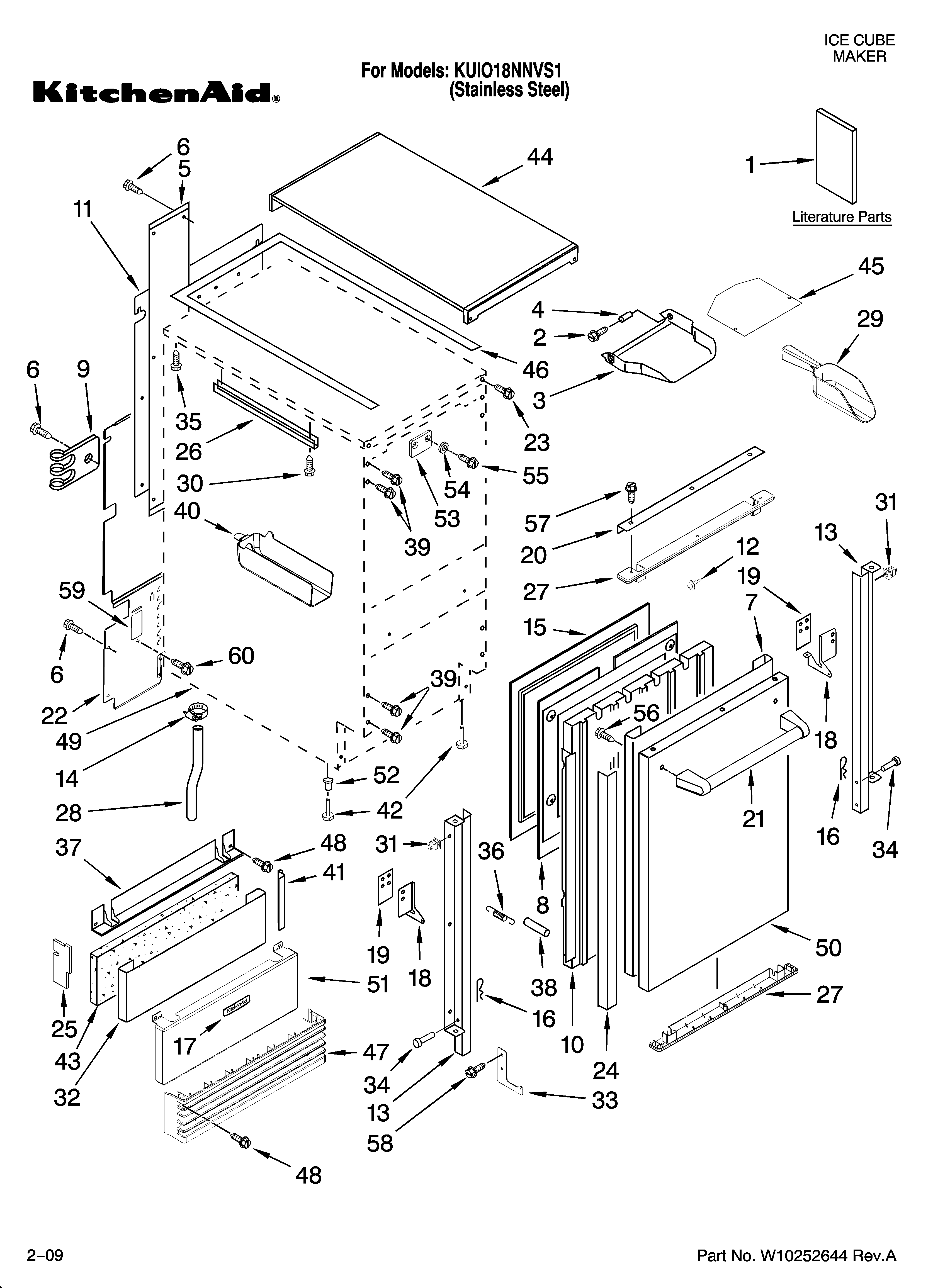 KitchenAid KUIO18NNVS1 cabinet liner and door parts diagram