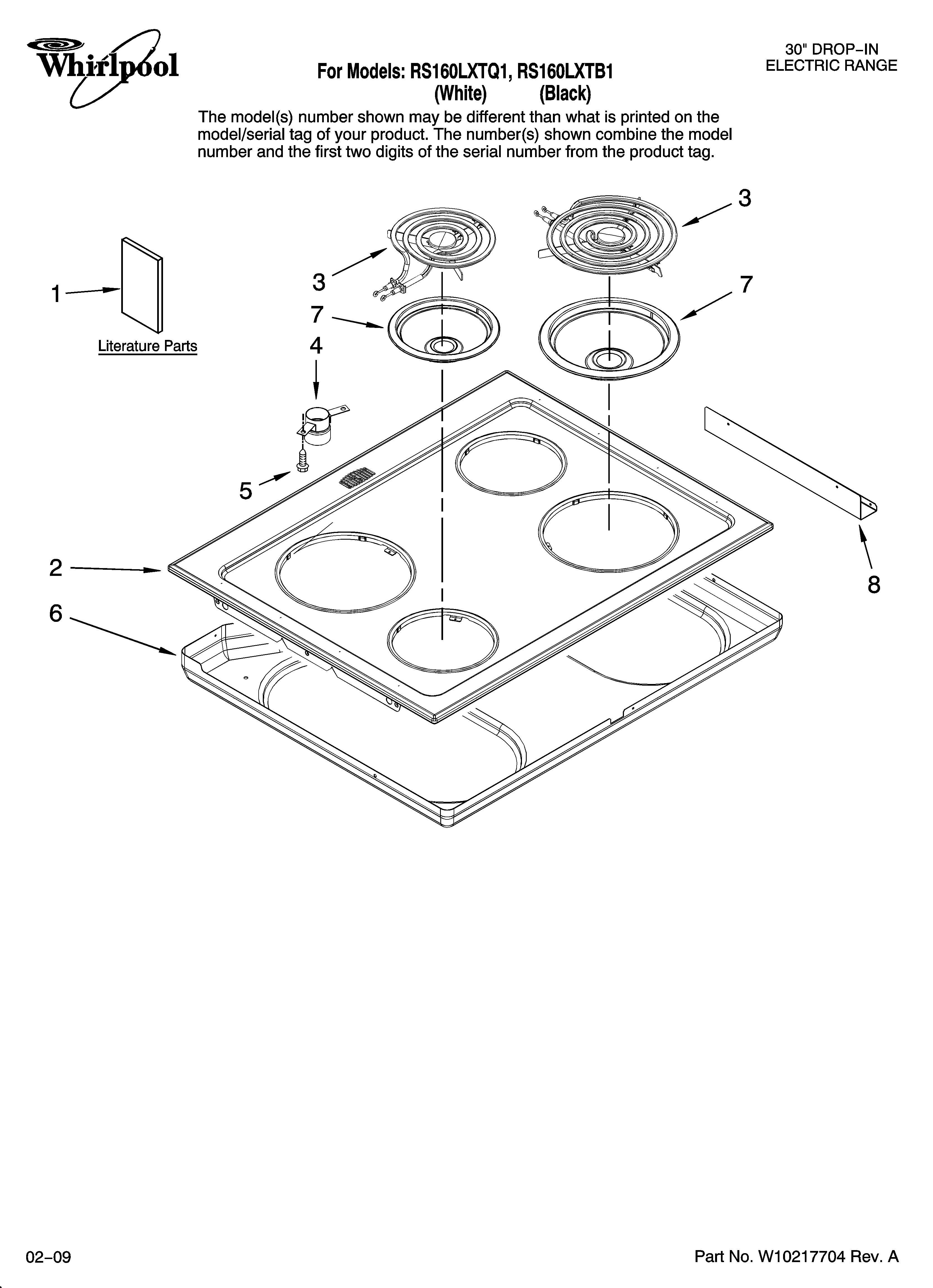 Whirlpool RS160LXTQ1 cooktop parts diagram