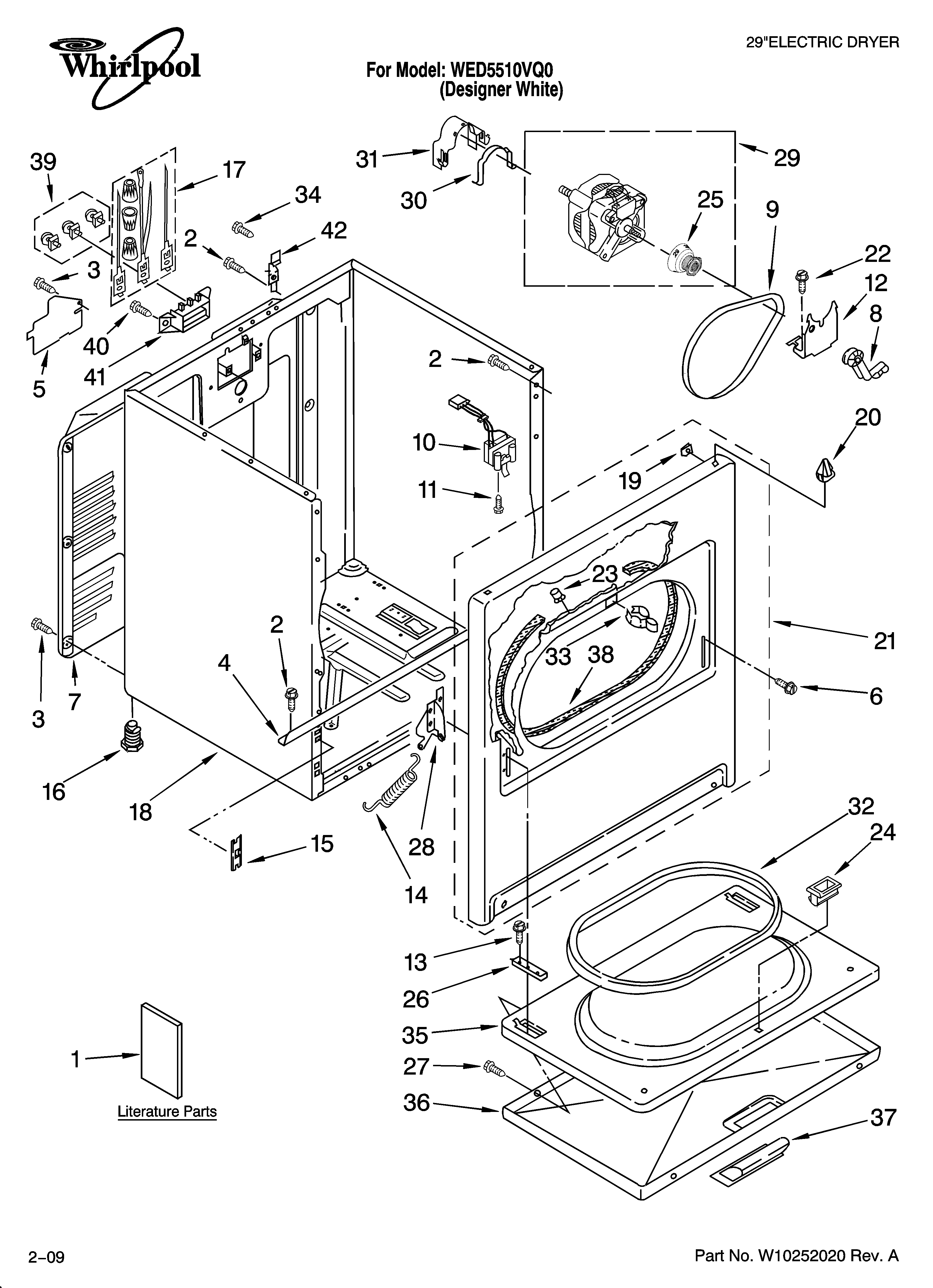 Whirlpool WED5510VQ0 cabinet parts diagram