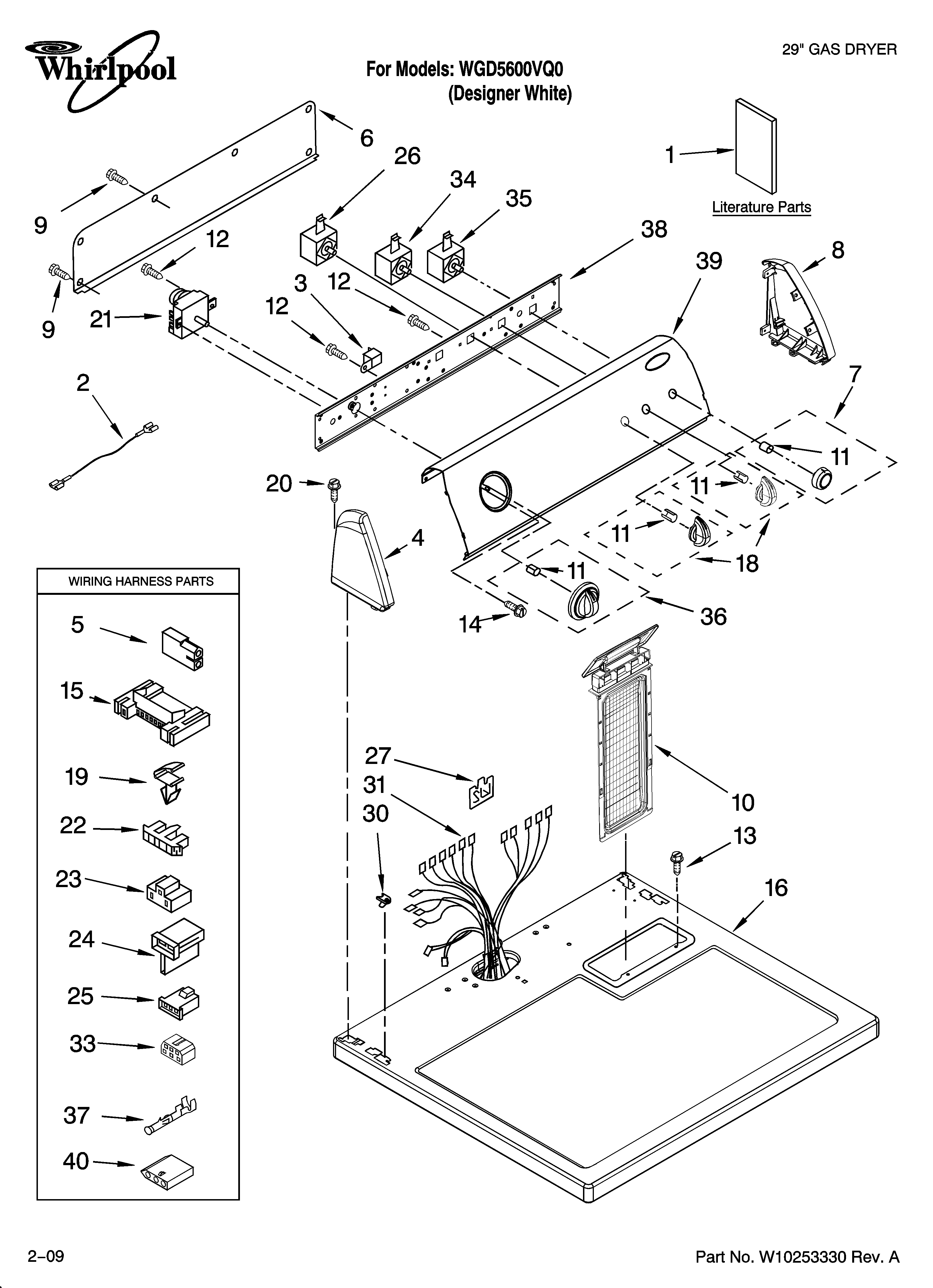 Whirlpool WGD5600VQ0 top and console parts diagram