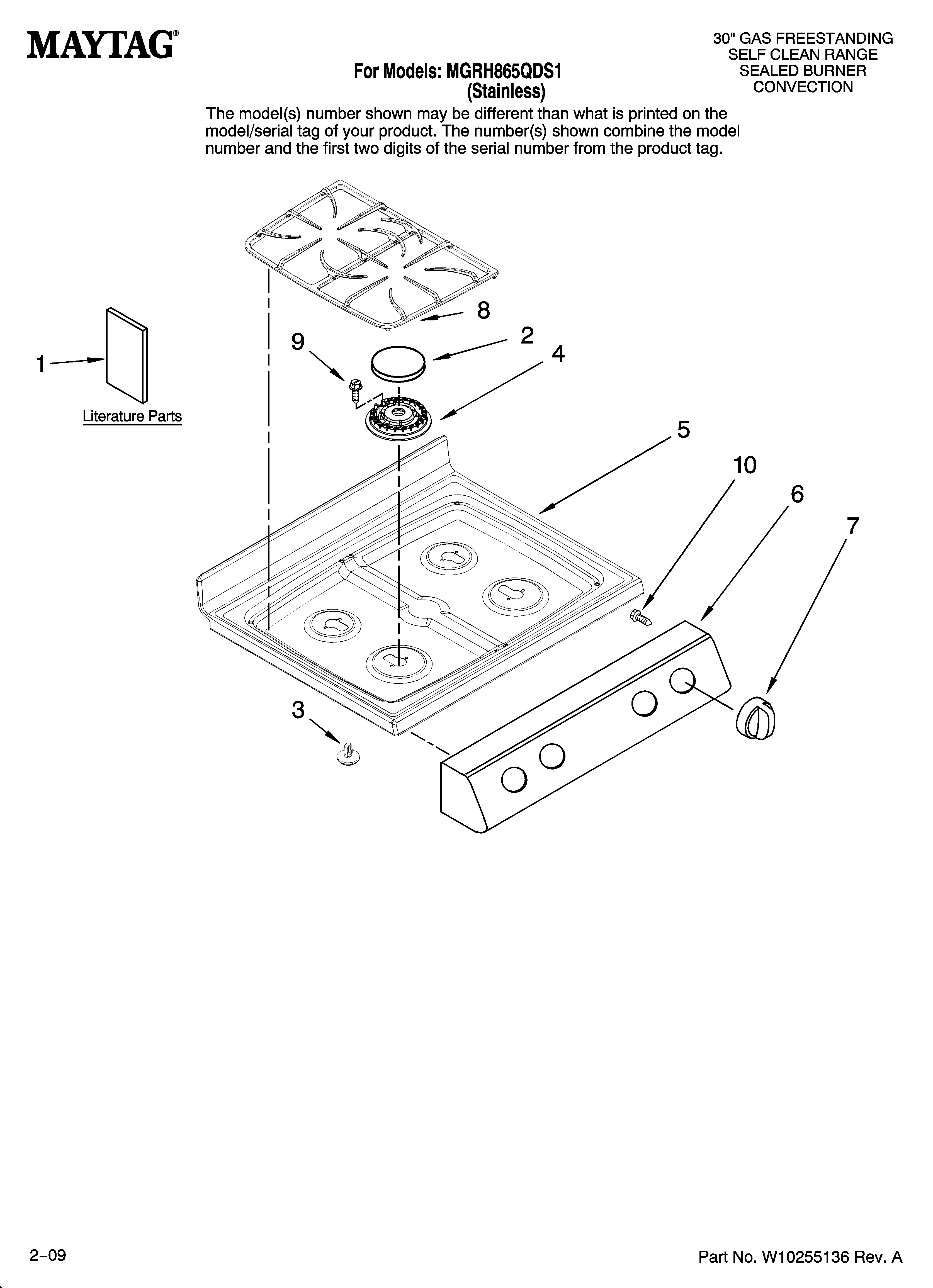 Maytag MGRH865QDS1 cooktop parts diagram