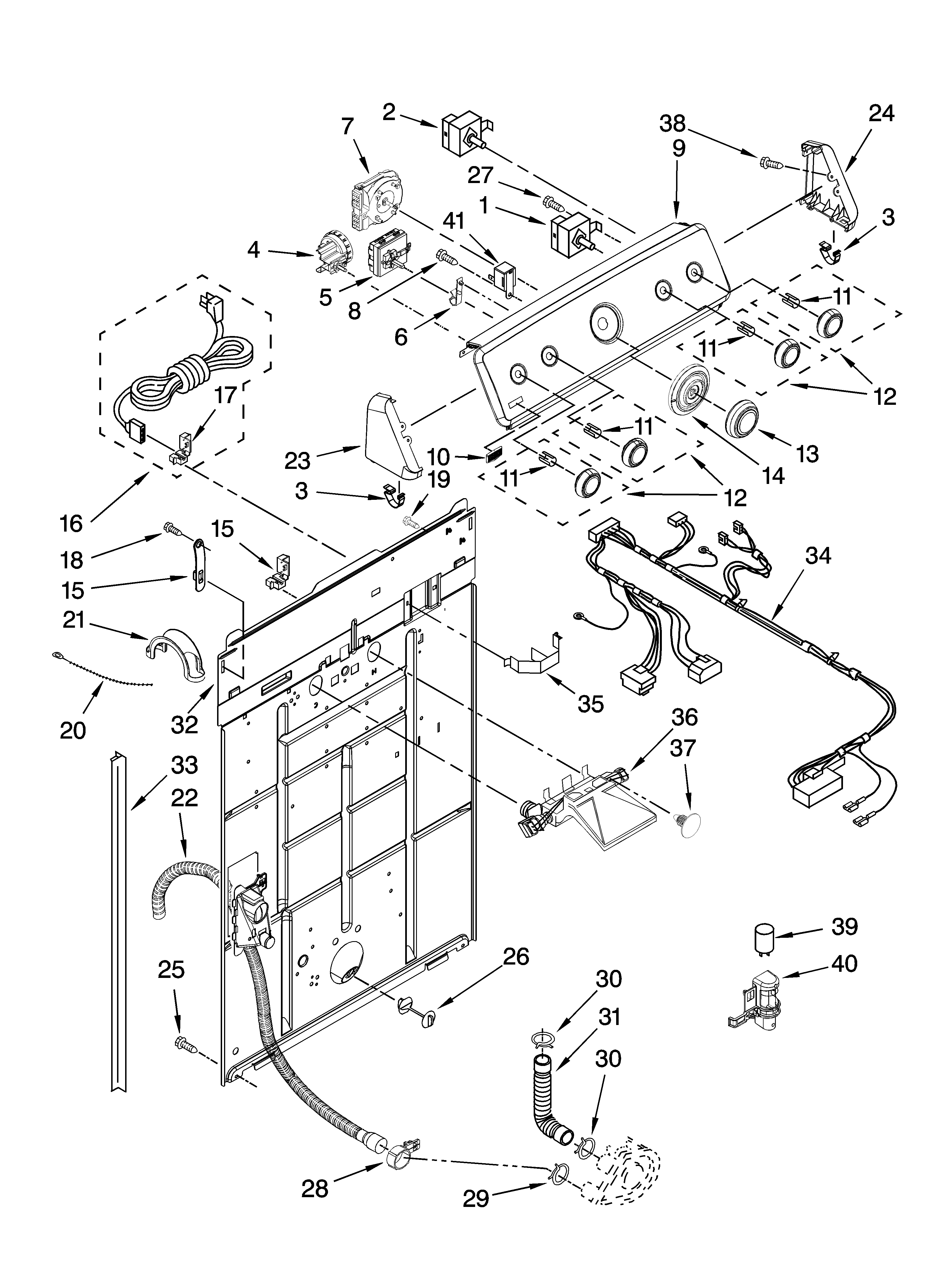 Maytag MVWC700VW1 controls and rear panel parts diagram