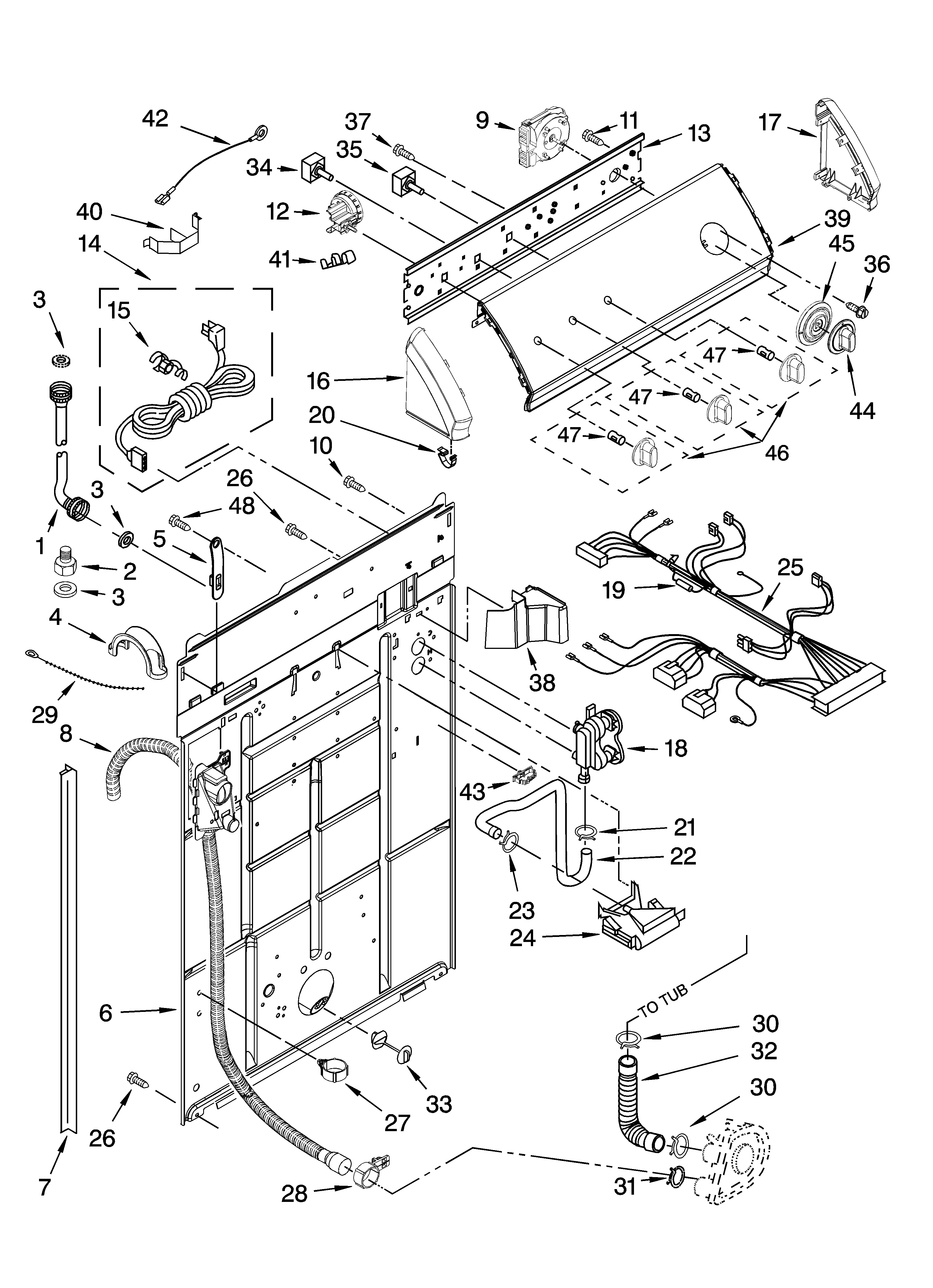 Admiral 3RATW3005TQ1 controls and rear panel parts diagram