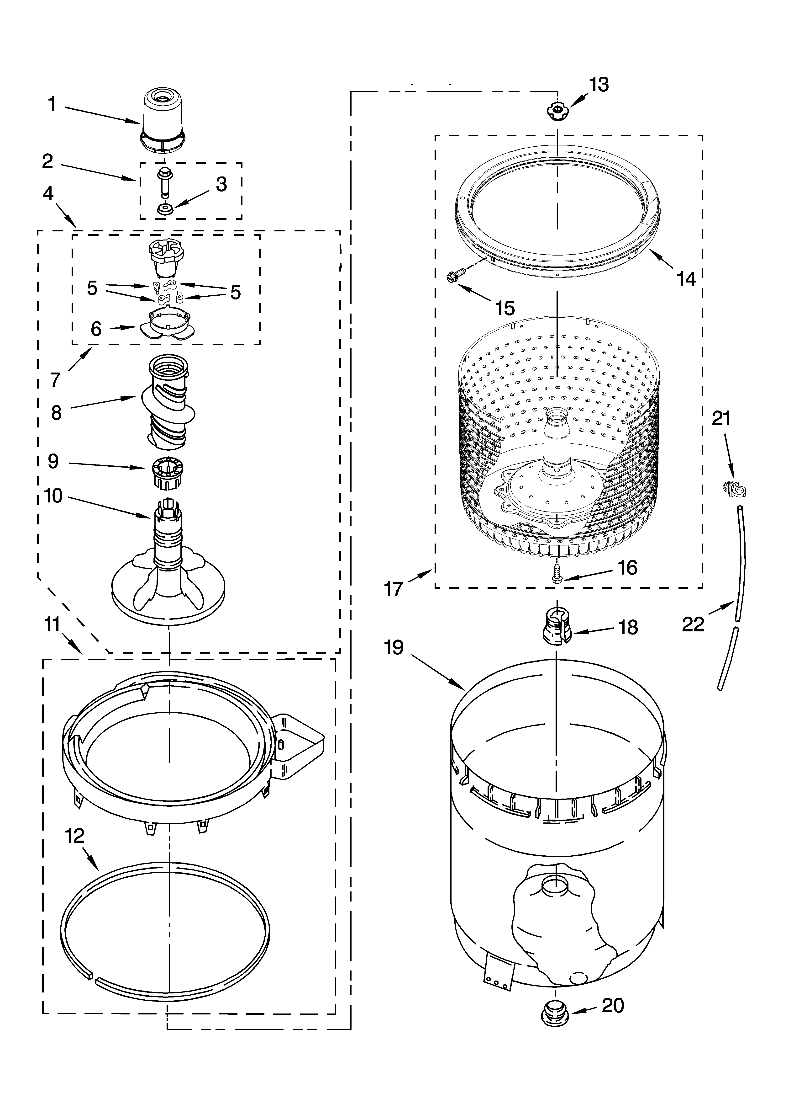 Admiral 3RATW3005TQ1 agitator, basket and tub parts diagram