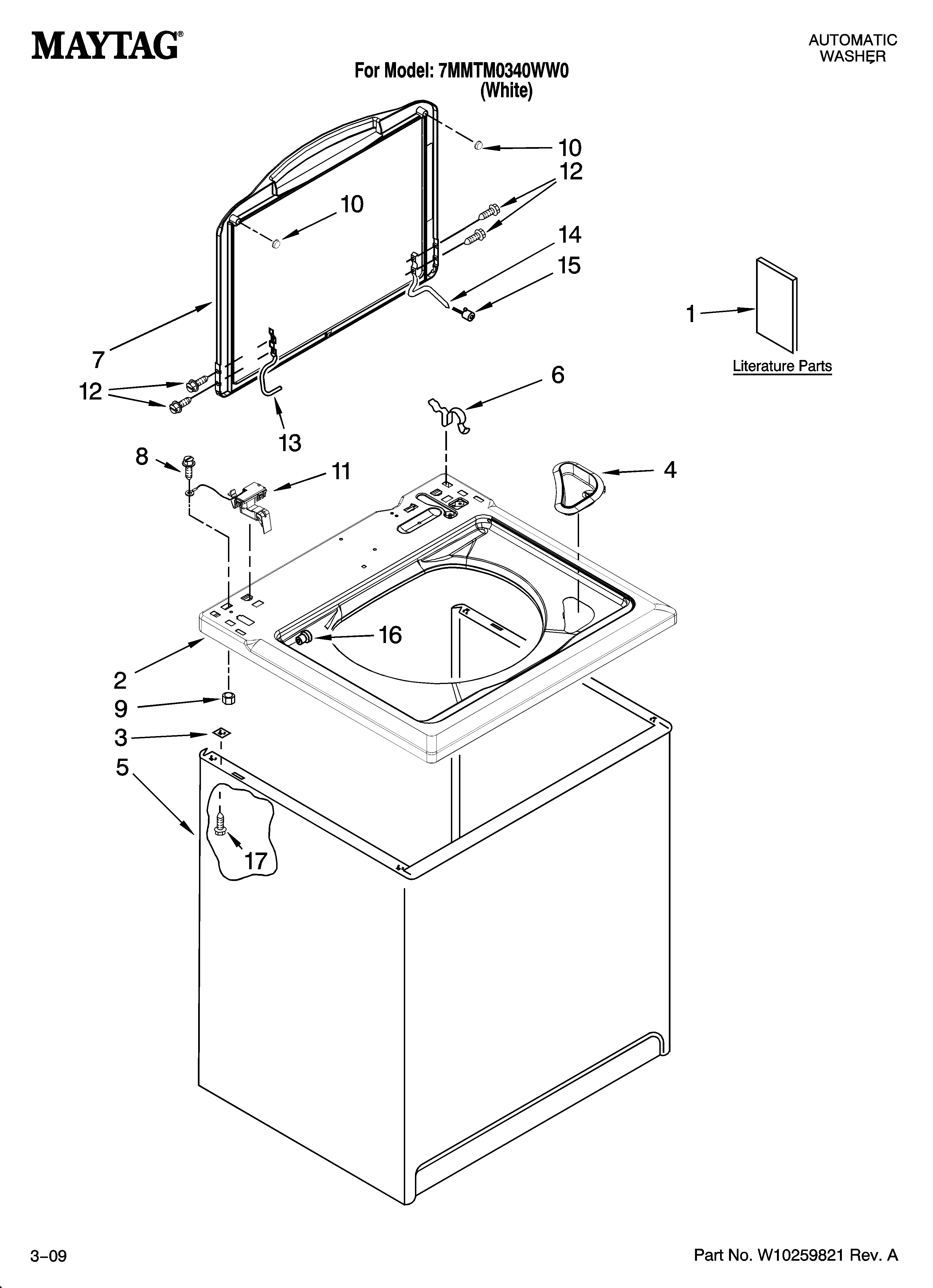 Maytag 7MMTM0340WW0 top and cabinet parts diagram