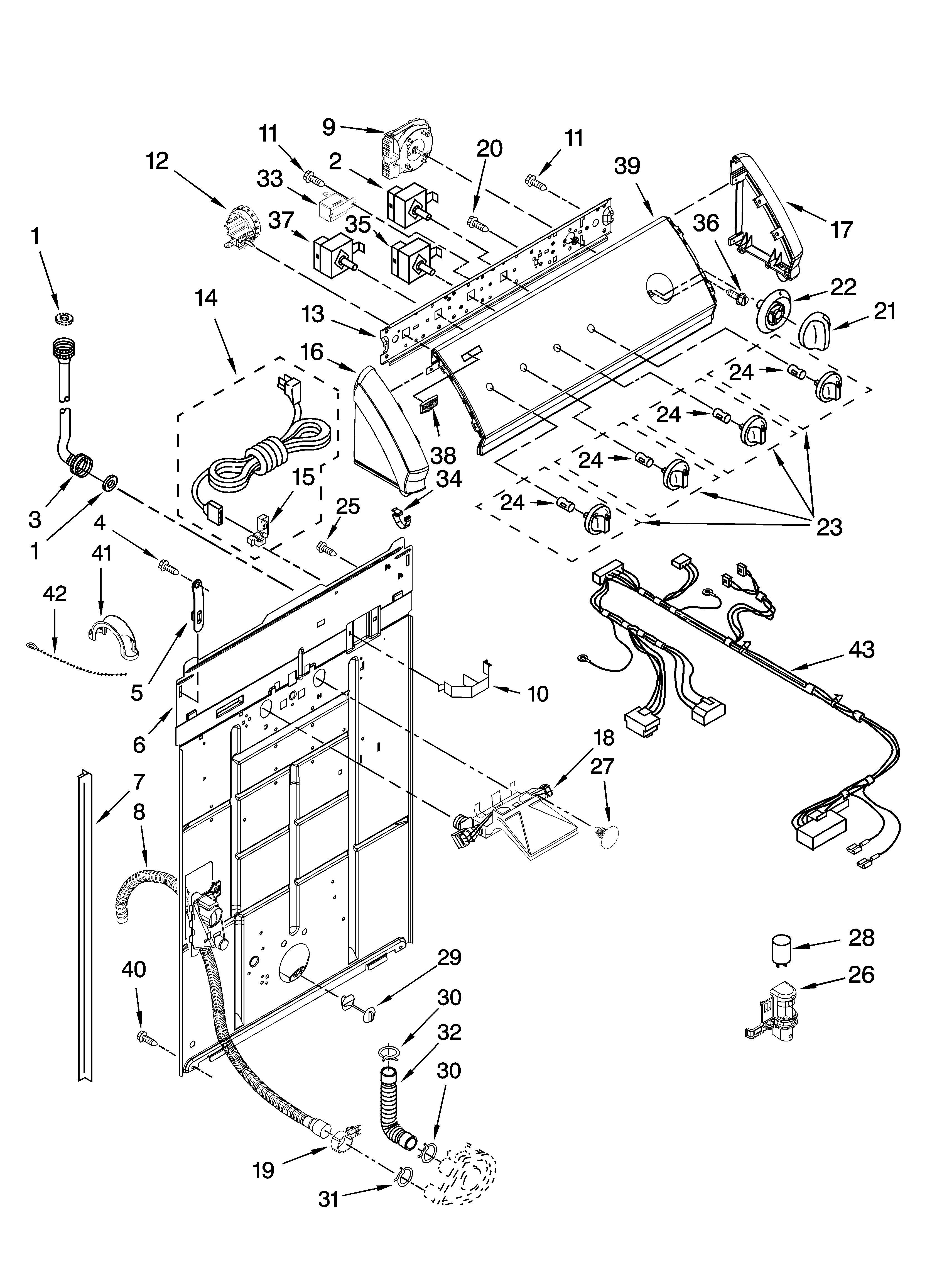 Maytag 7MMTM0340WW0 controls and rear panel parts diagram