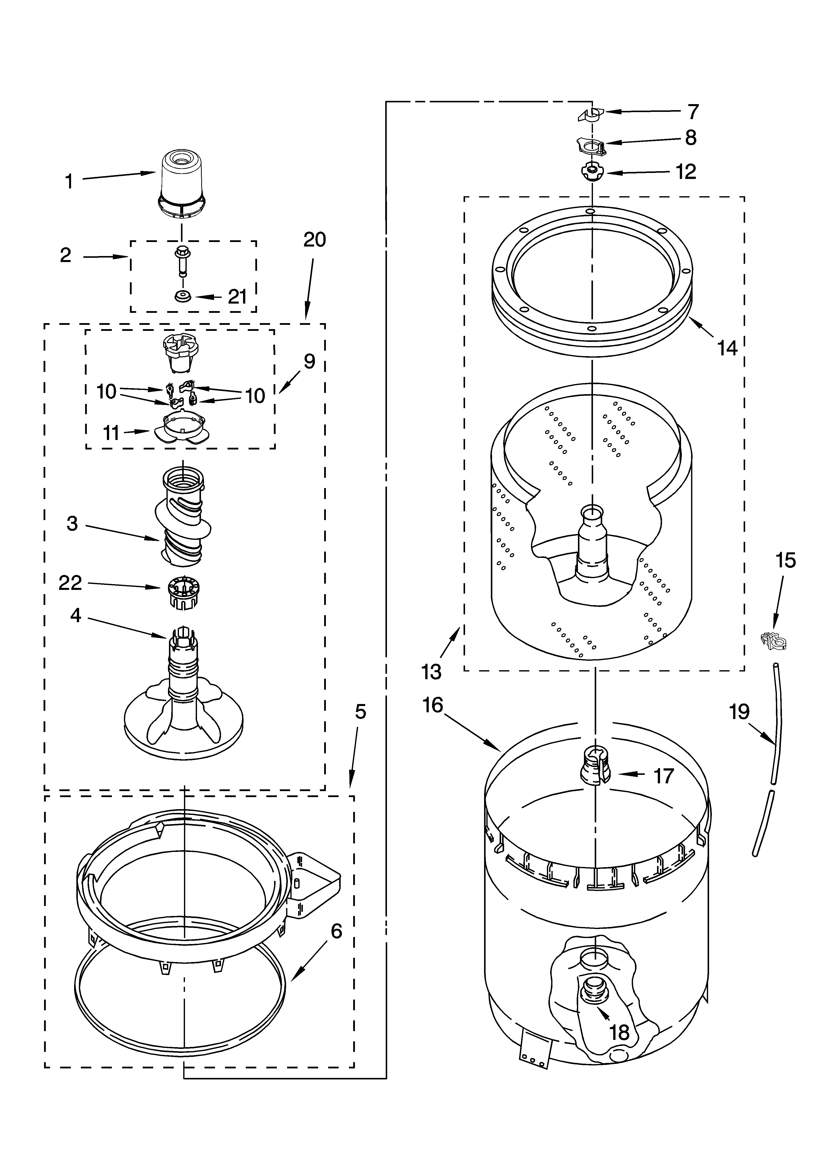 Maytag 7MMTM0340WW0 agitator, basket and tub parts diagram