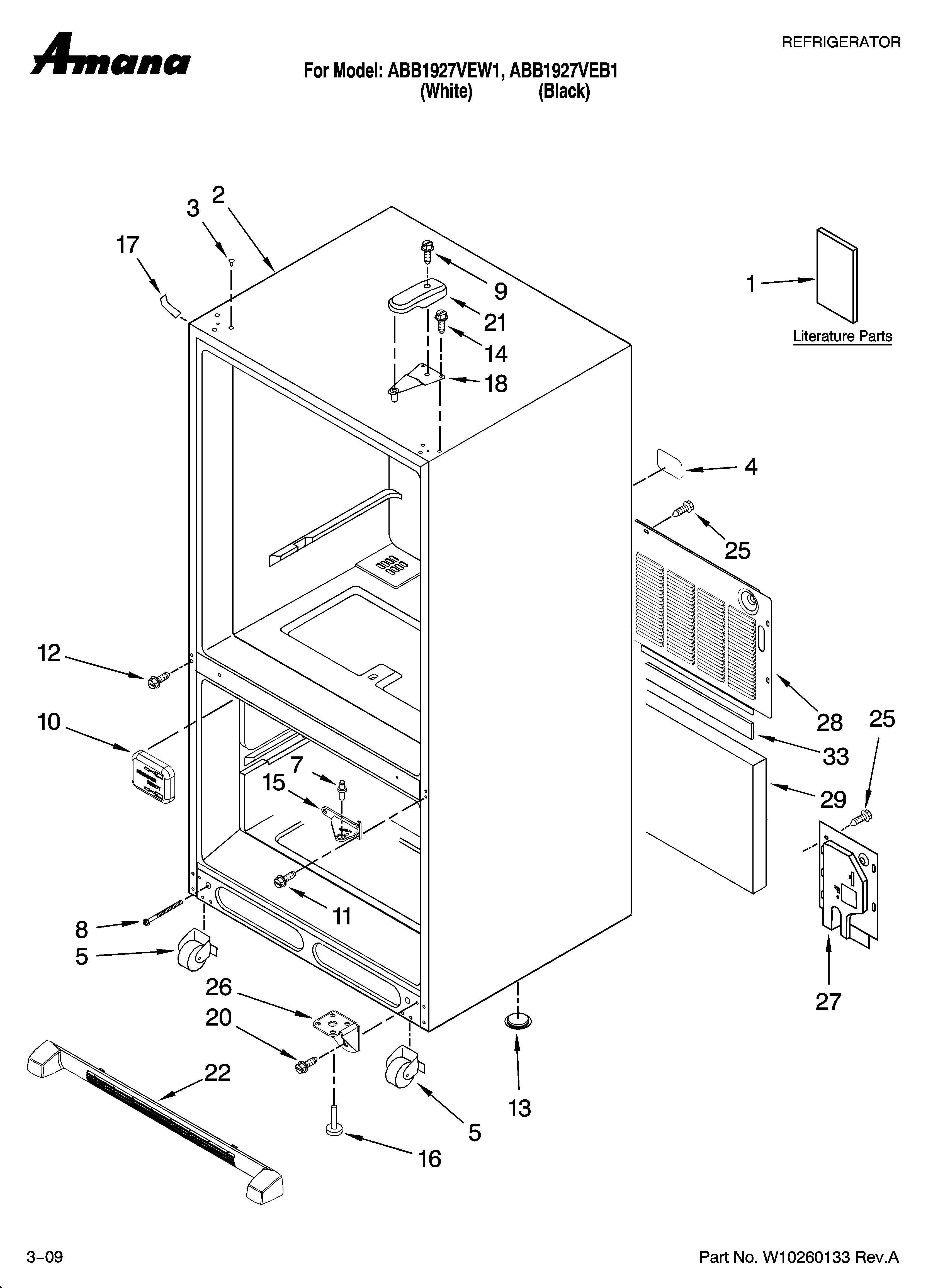Amana ABB1927VEW1 cabinet parts diagram