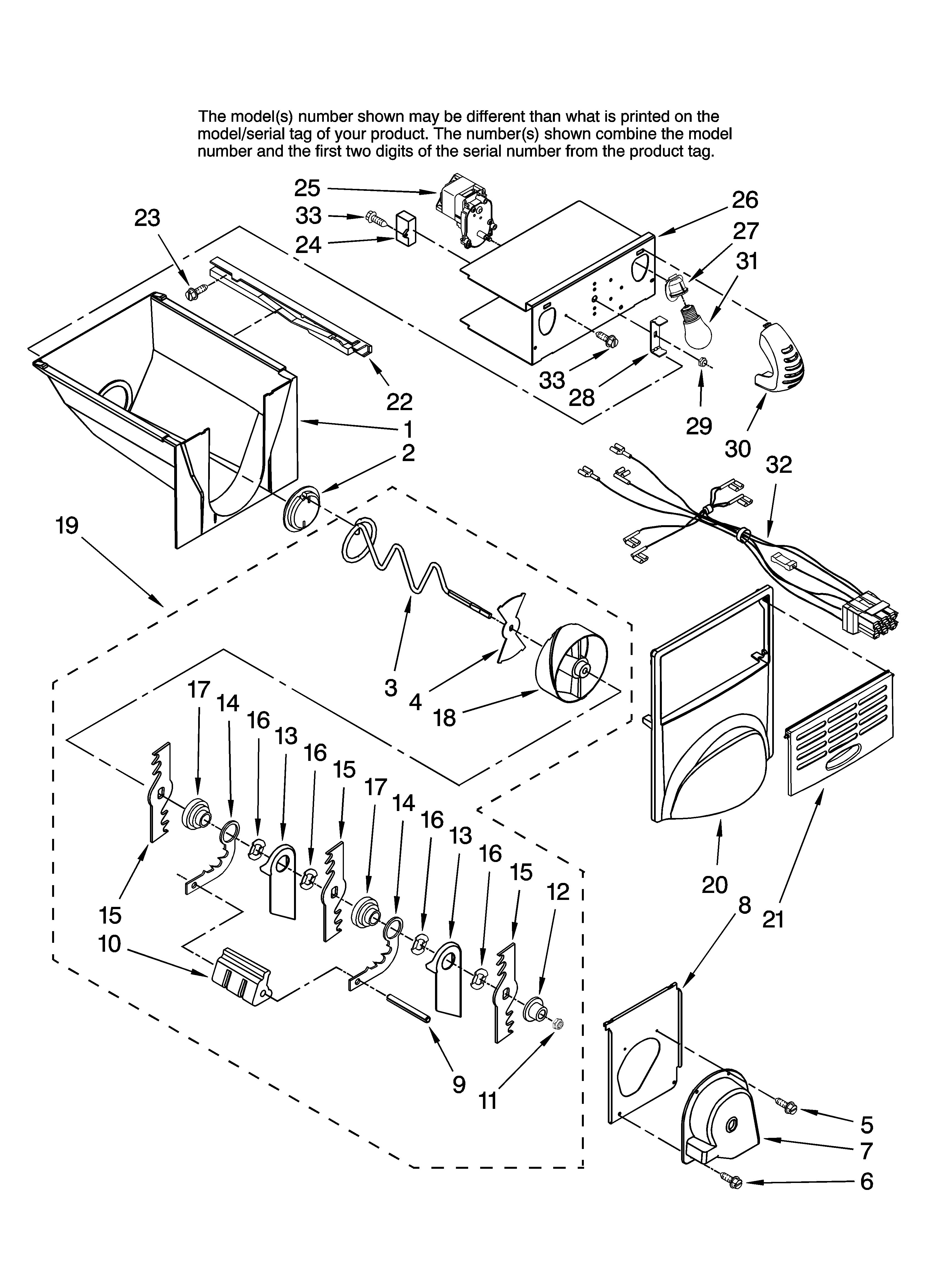 Amana AC2224GEKB12 motor and ice container parts diagram