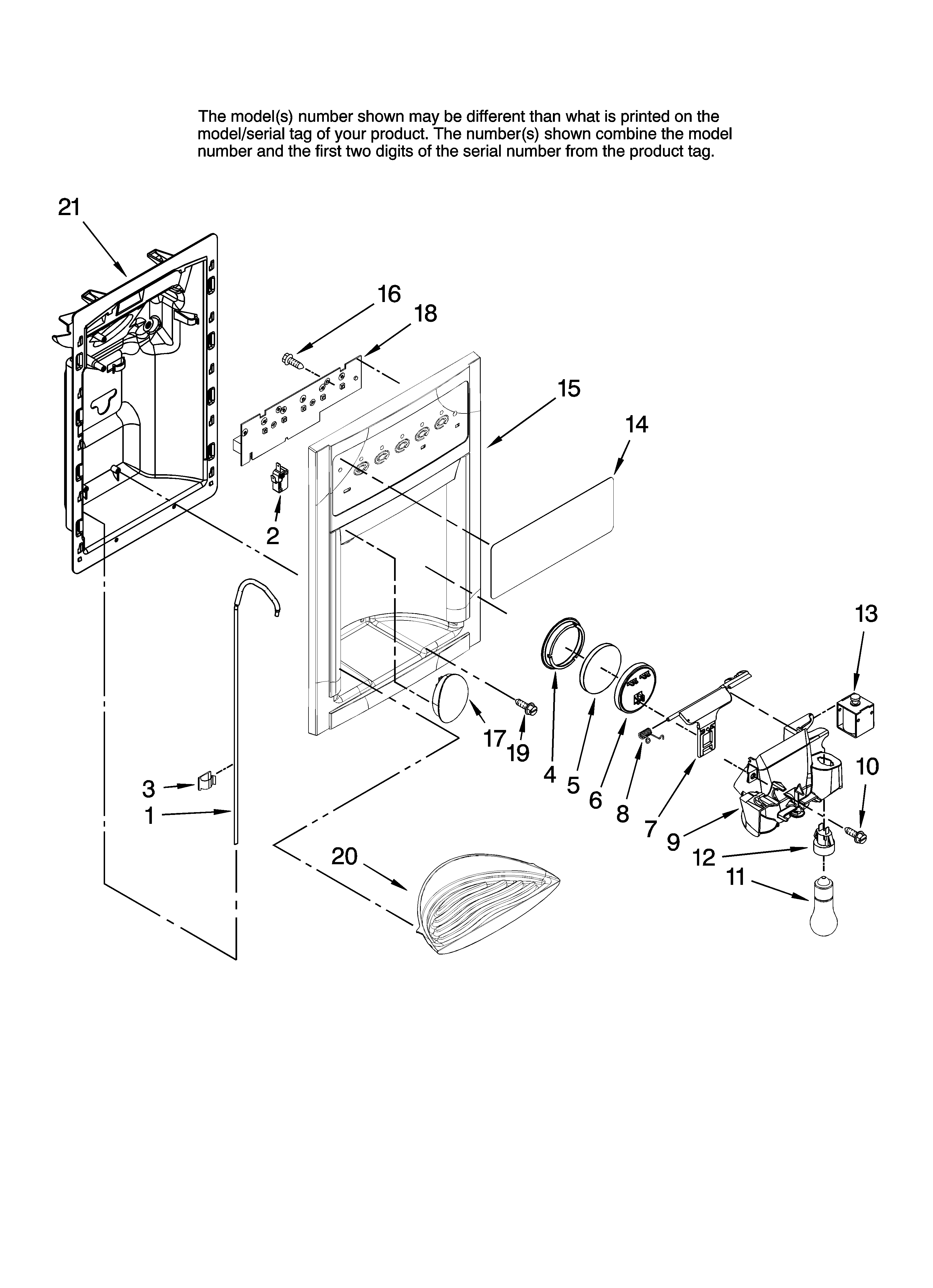 Amana AC2224GEKB12 dispenser front parts diagram