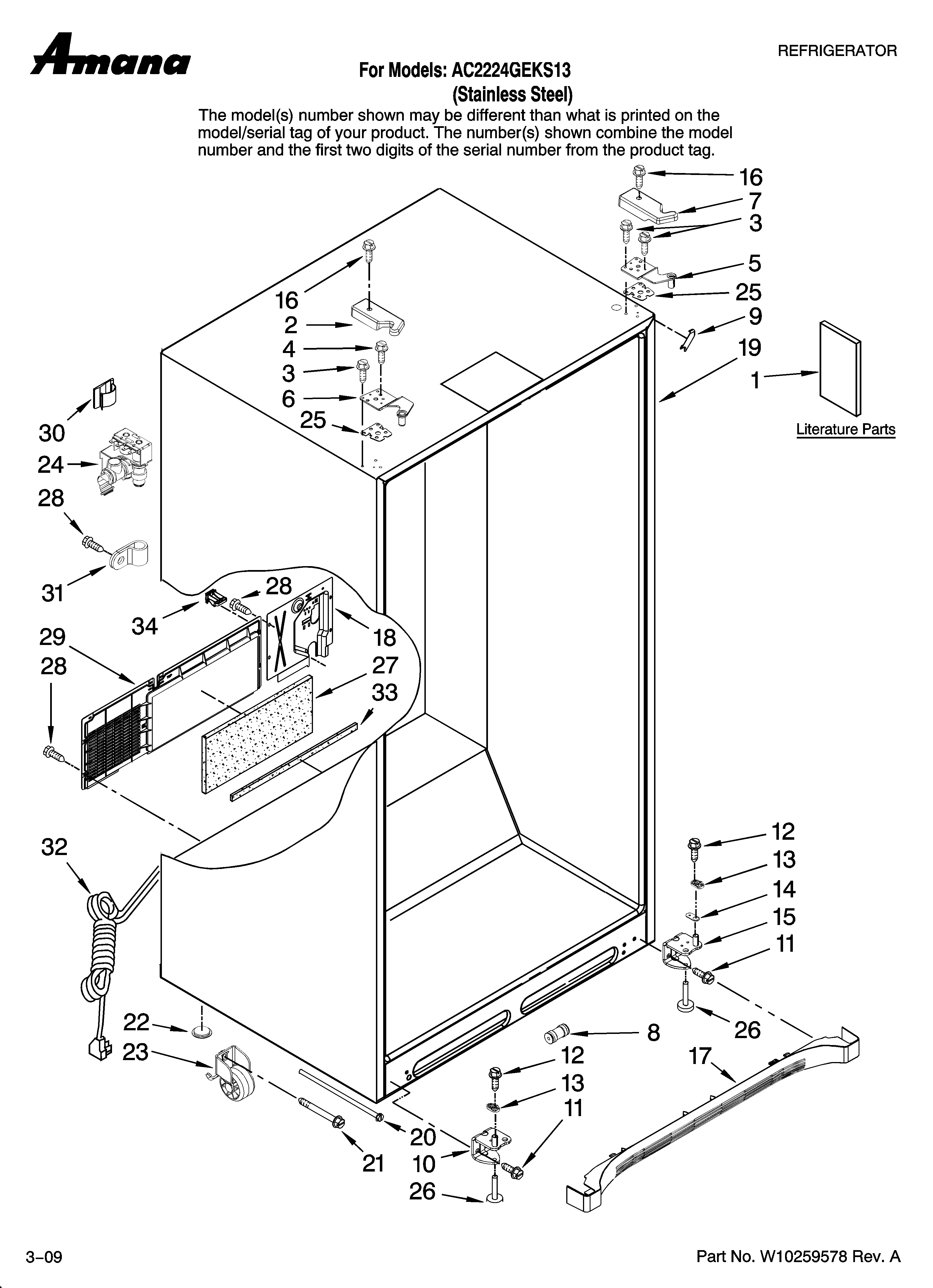 Amana AC2224GEKS13 cabinet parts diagram