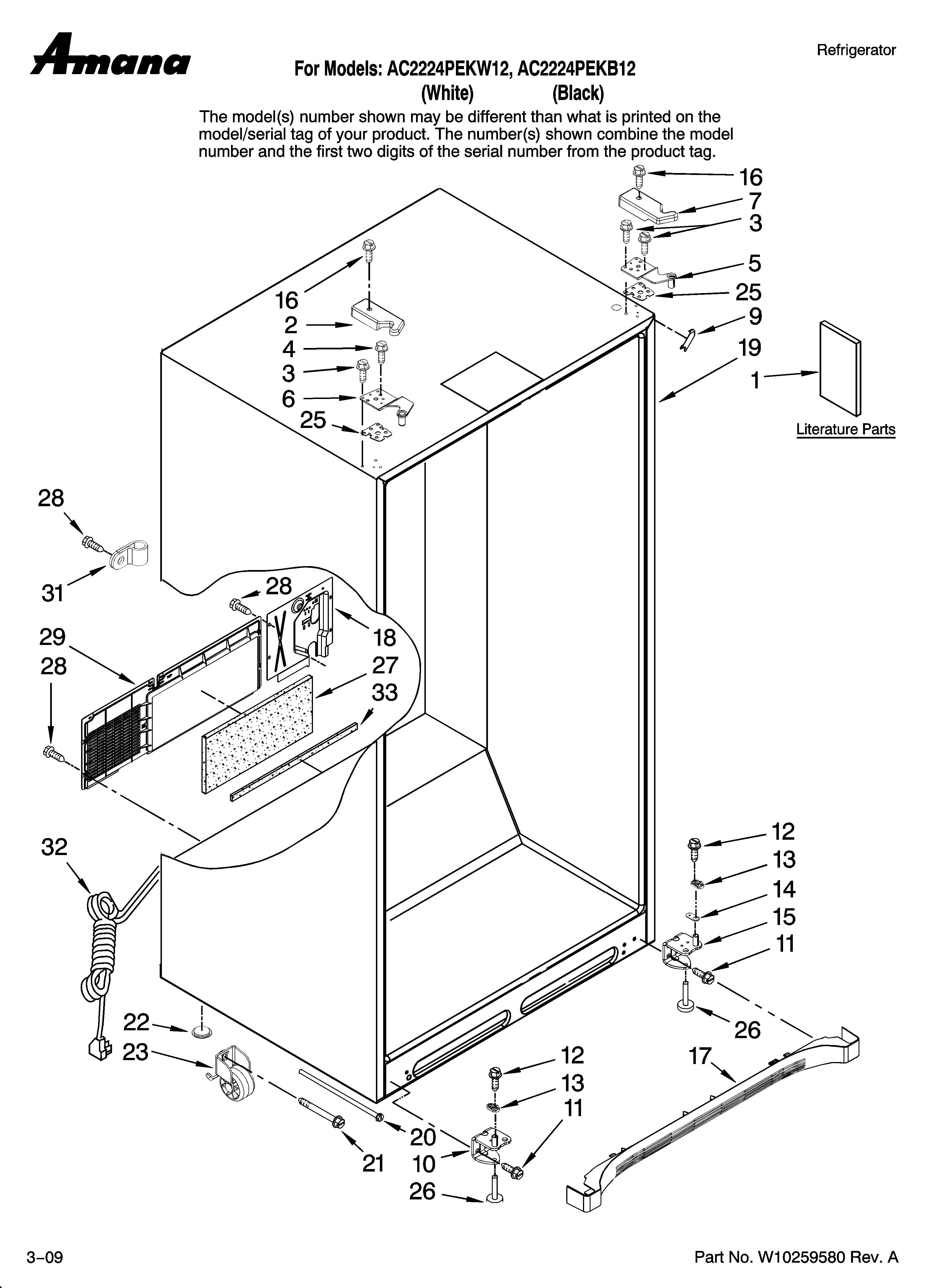 Amana AC2224PEKB12 cabinet parts diagram