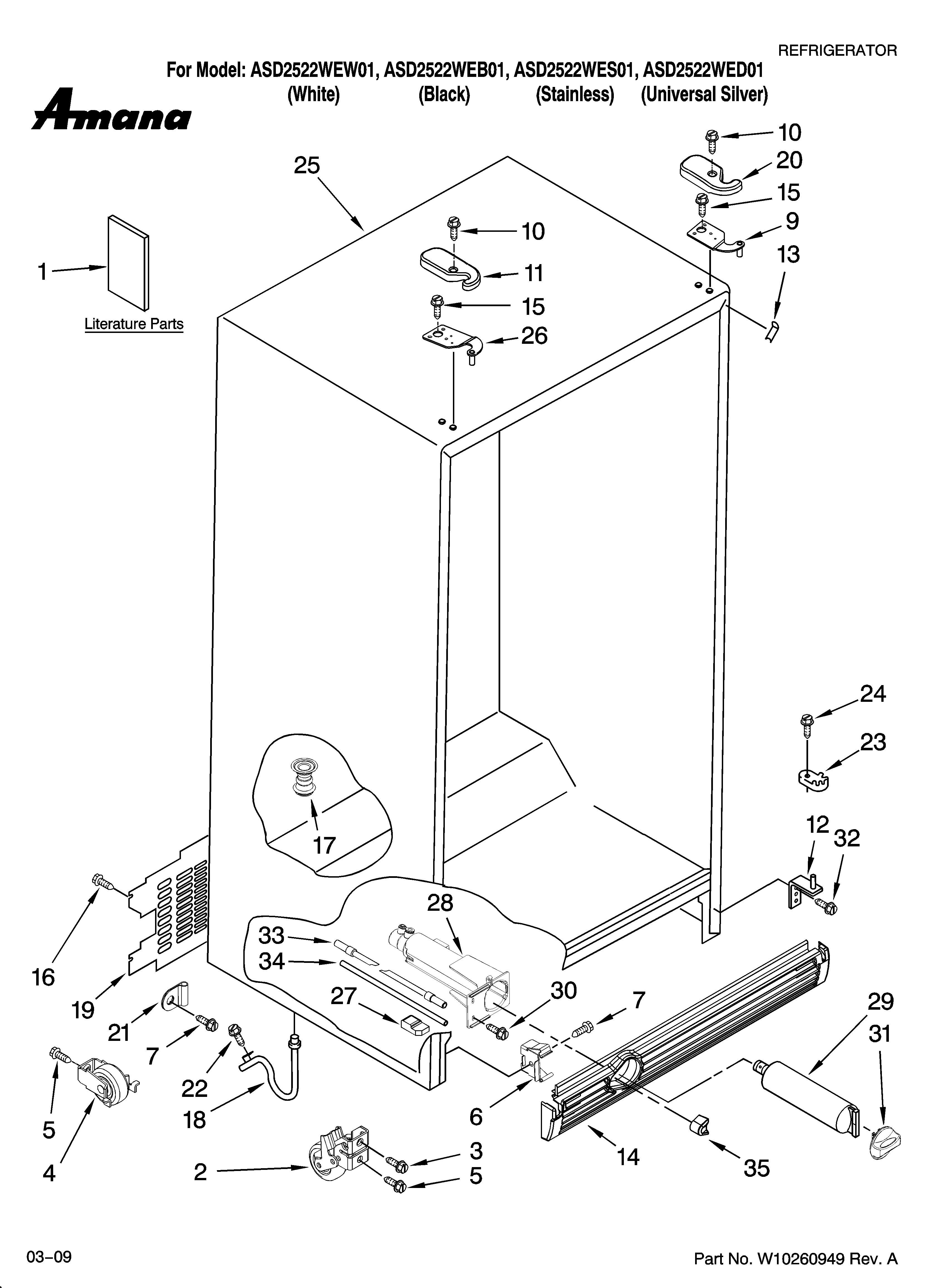 Amana ASD2522WED01 cabinet parts diagram