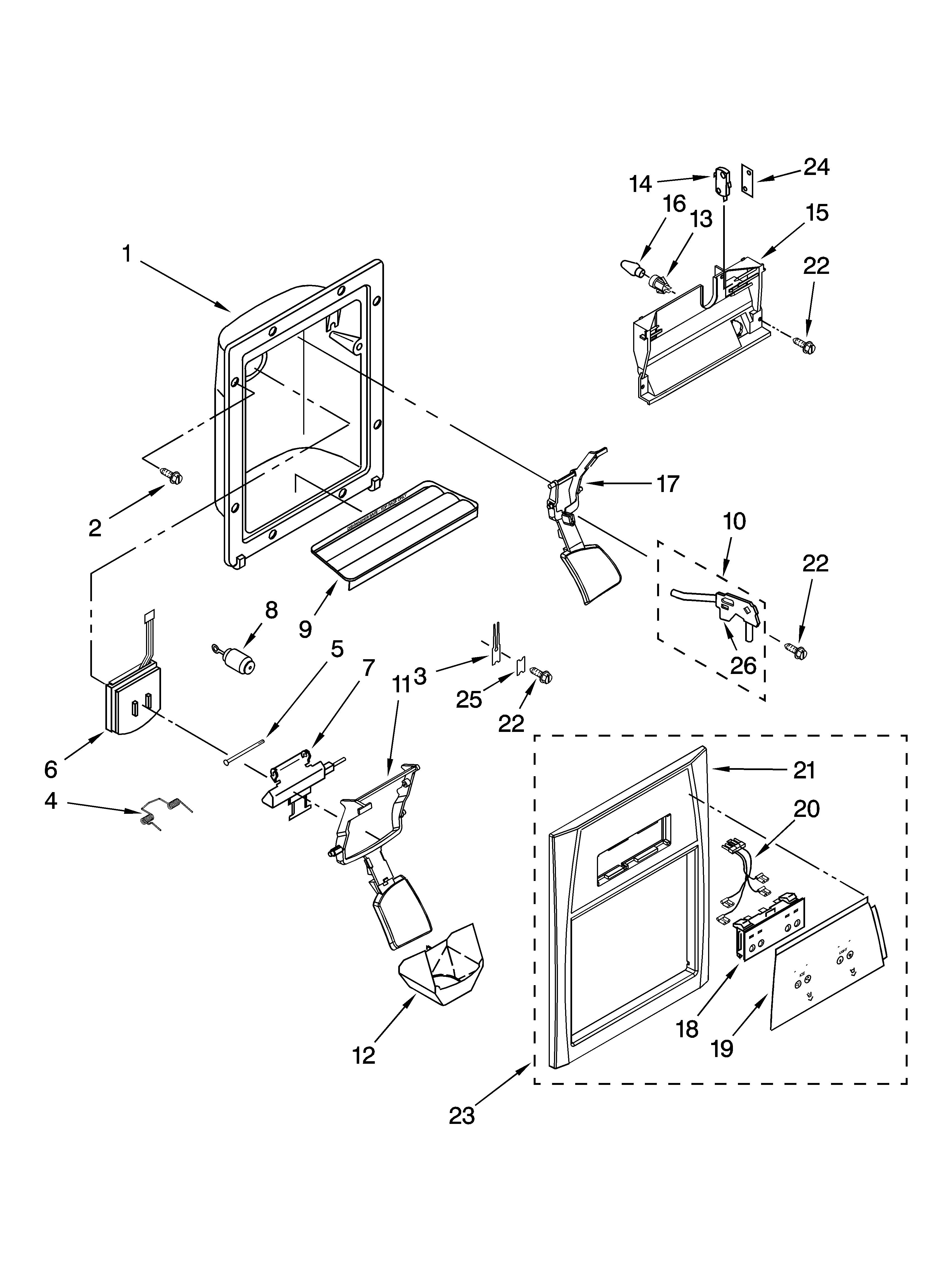 Amana ASD2522WED01 dispenser front parts diagram