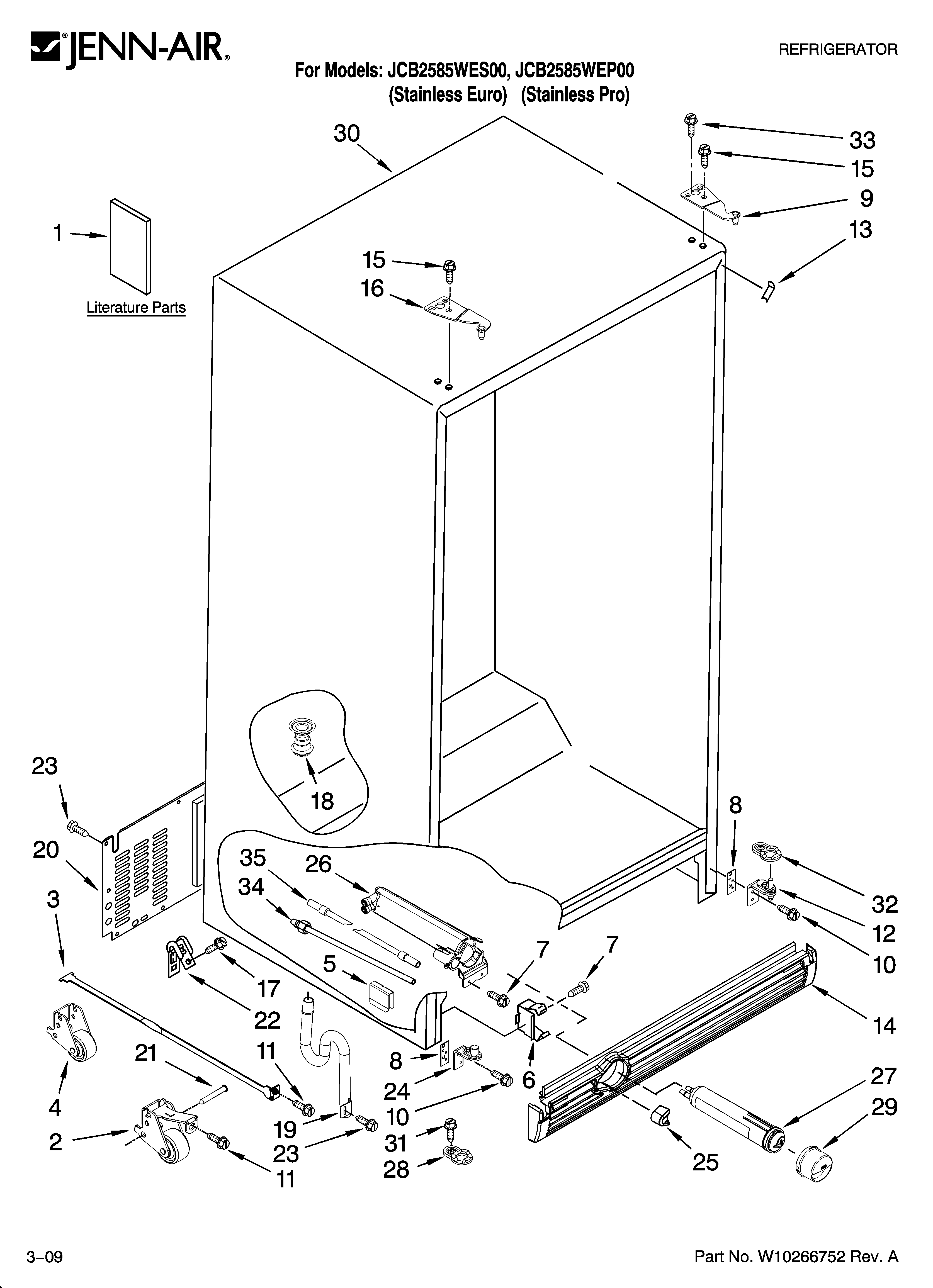 Jenn-Air JCB2585WES00 cabinet parts diagram