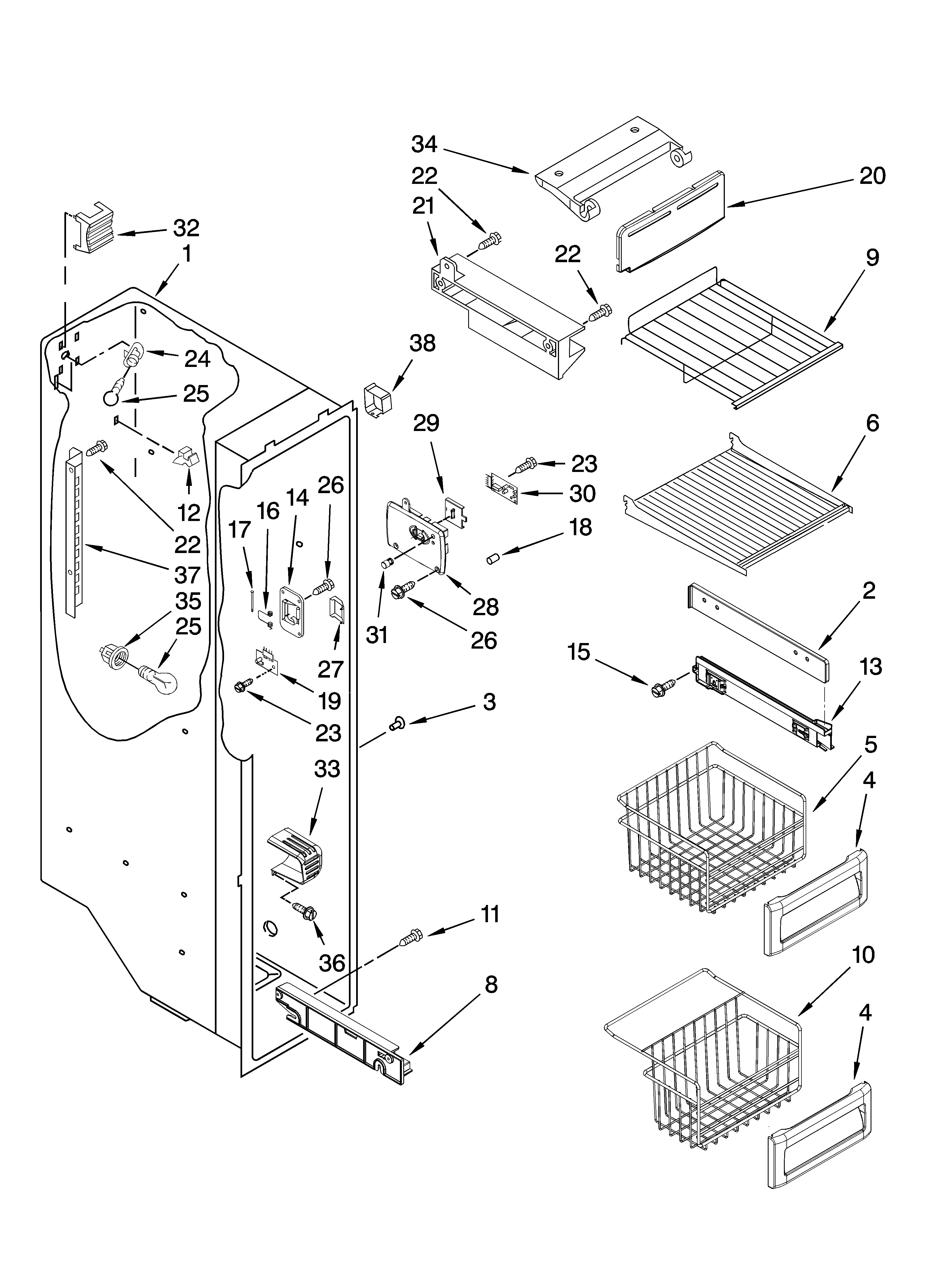 Jenn-Air JCB2585WES00 freezer liner parts diagram