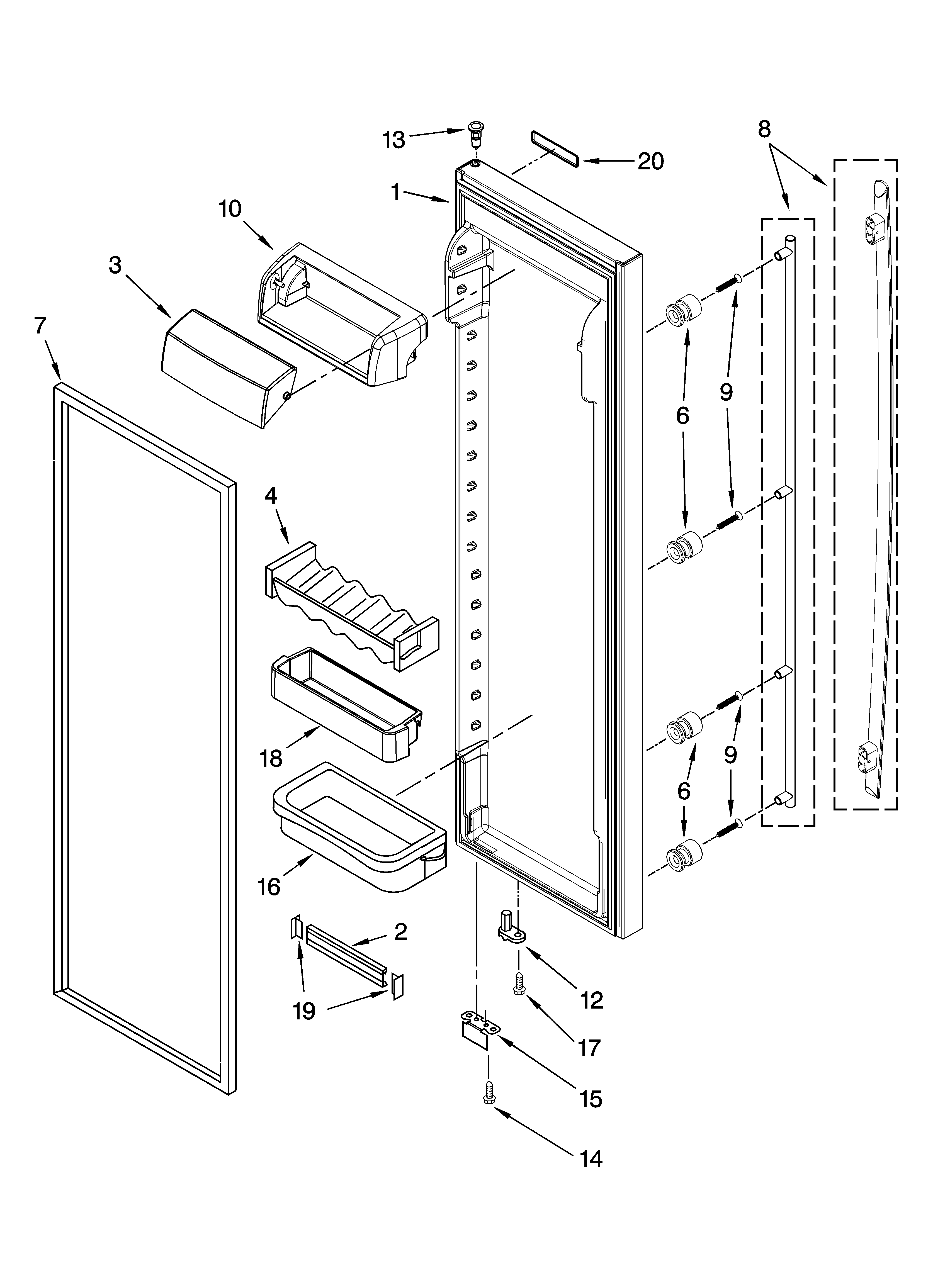Jenn-Air JCB2585WES00 refrigerator door parts diagram