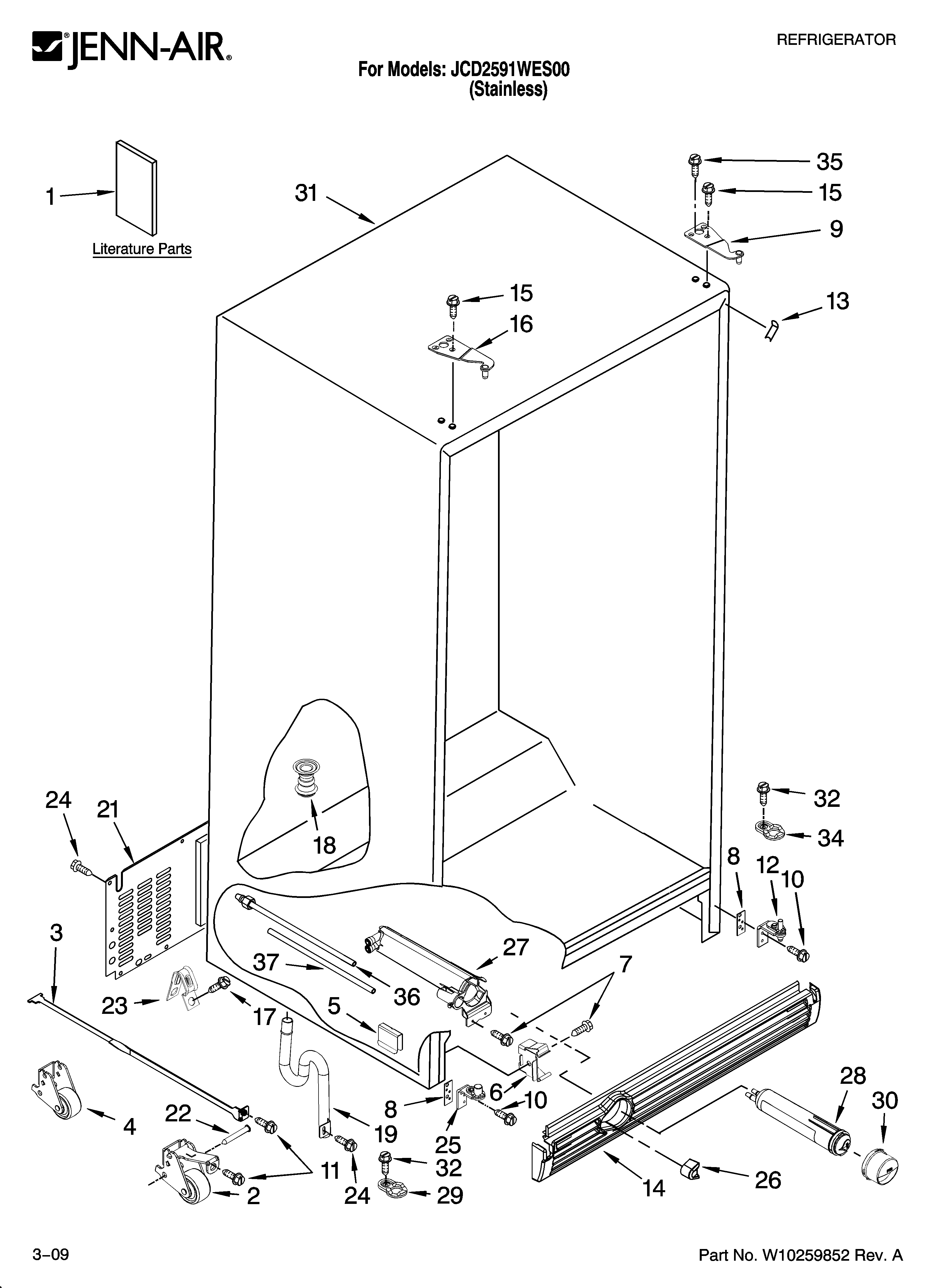 Jenn-Air JCD2591WES00 cabinet parts diagram