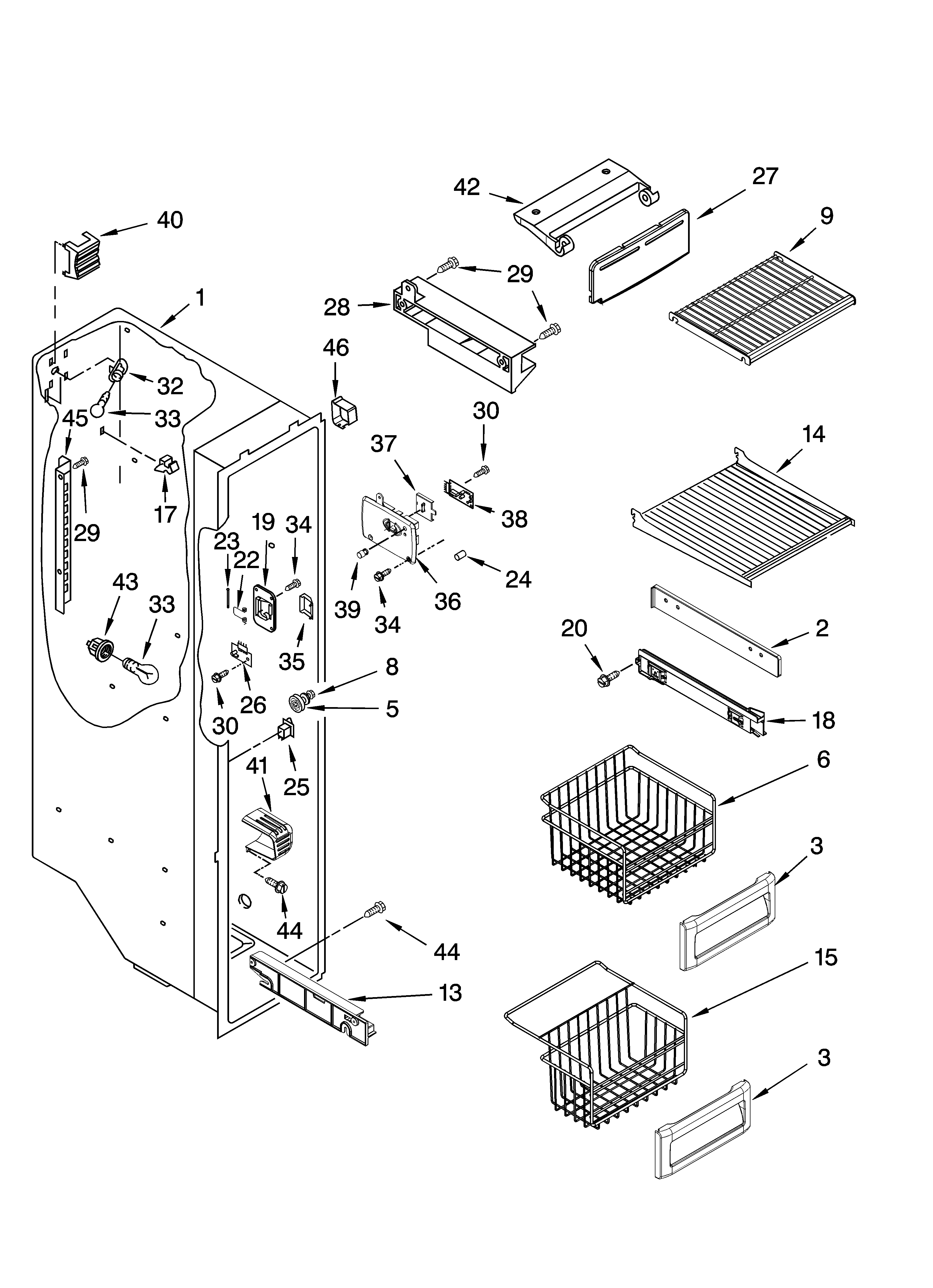Jenn-Air JCD2591WES00 freezer liner parts diagram