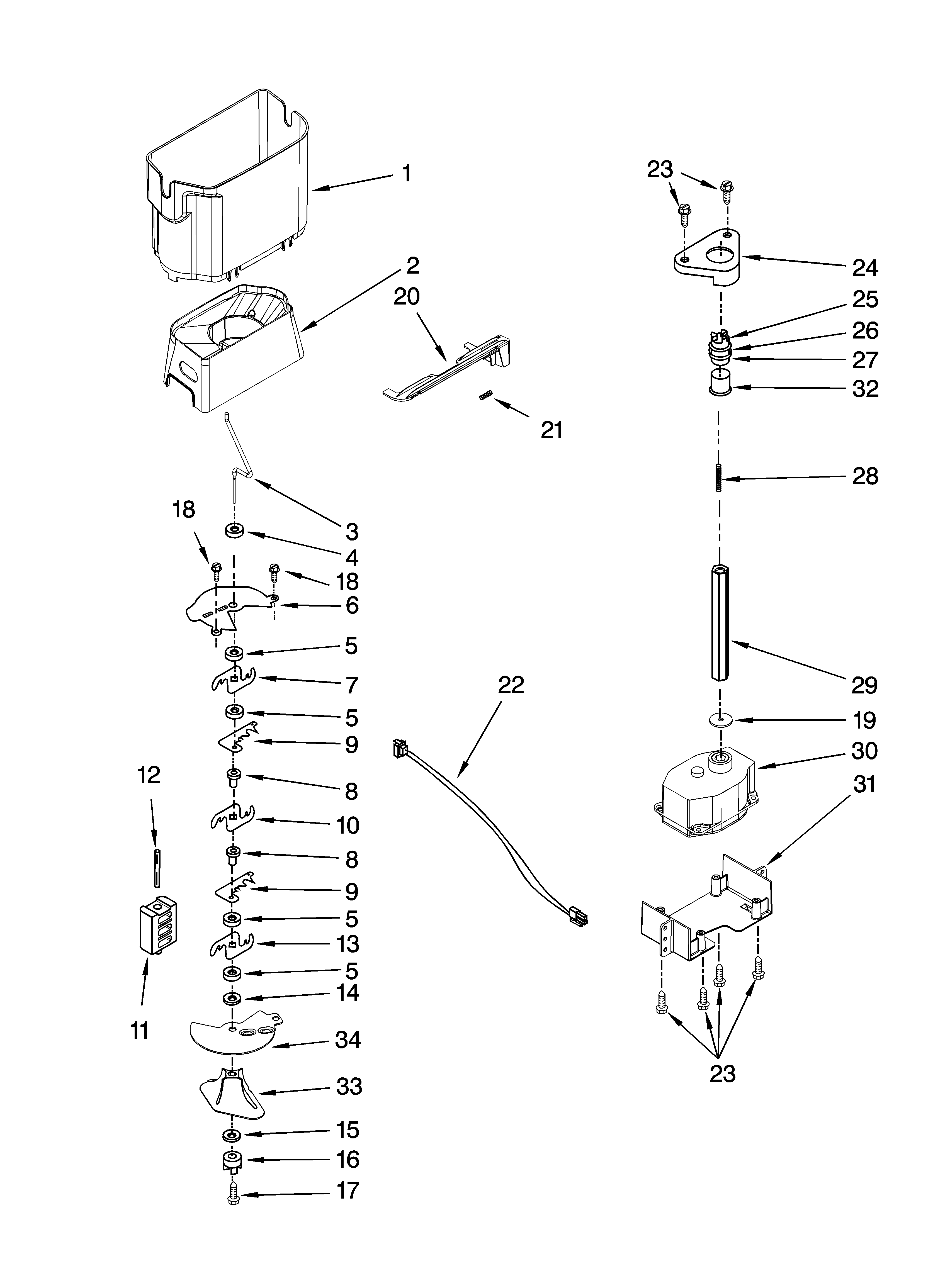Jenn-Air JCD2591WES00 motor and ice container parts diagram