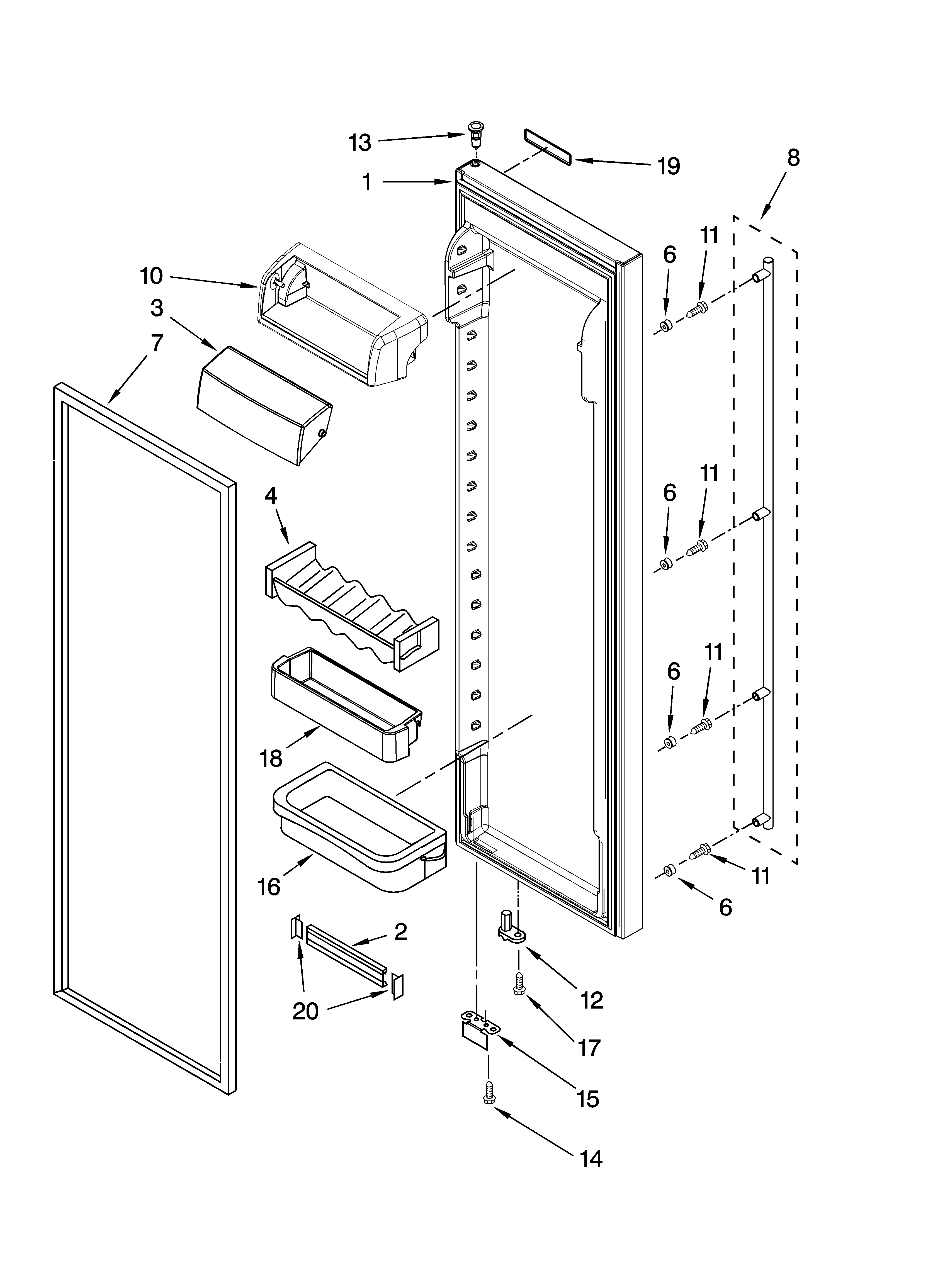 Jenn-Air JCD2591WES00 refrigerator door parts diagram