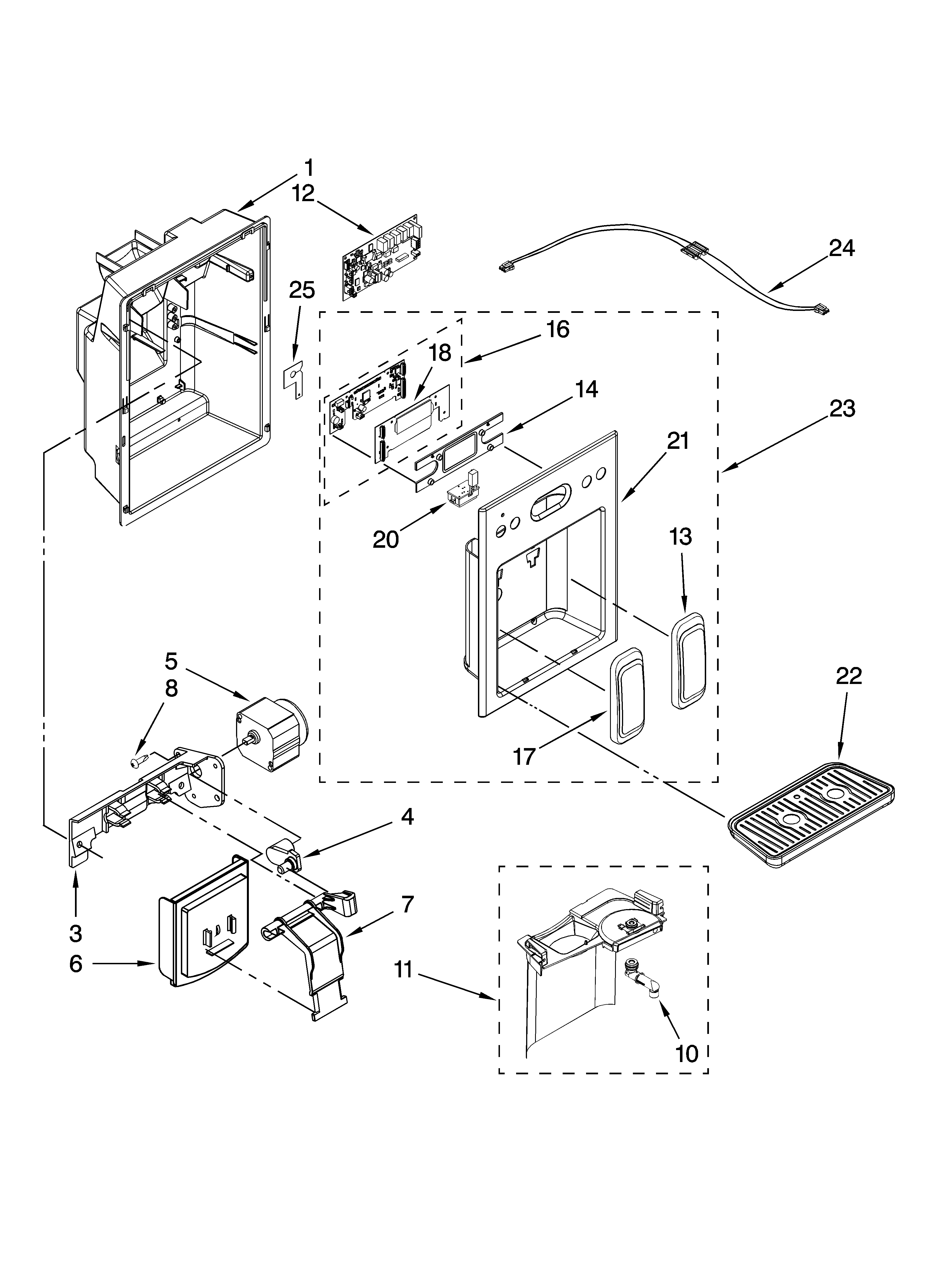Jenn-Air JCD2591WES00 dispenser front parts diagram