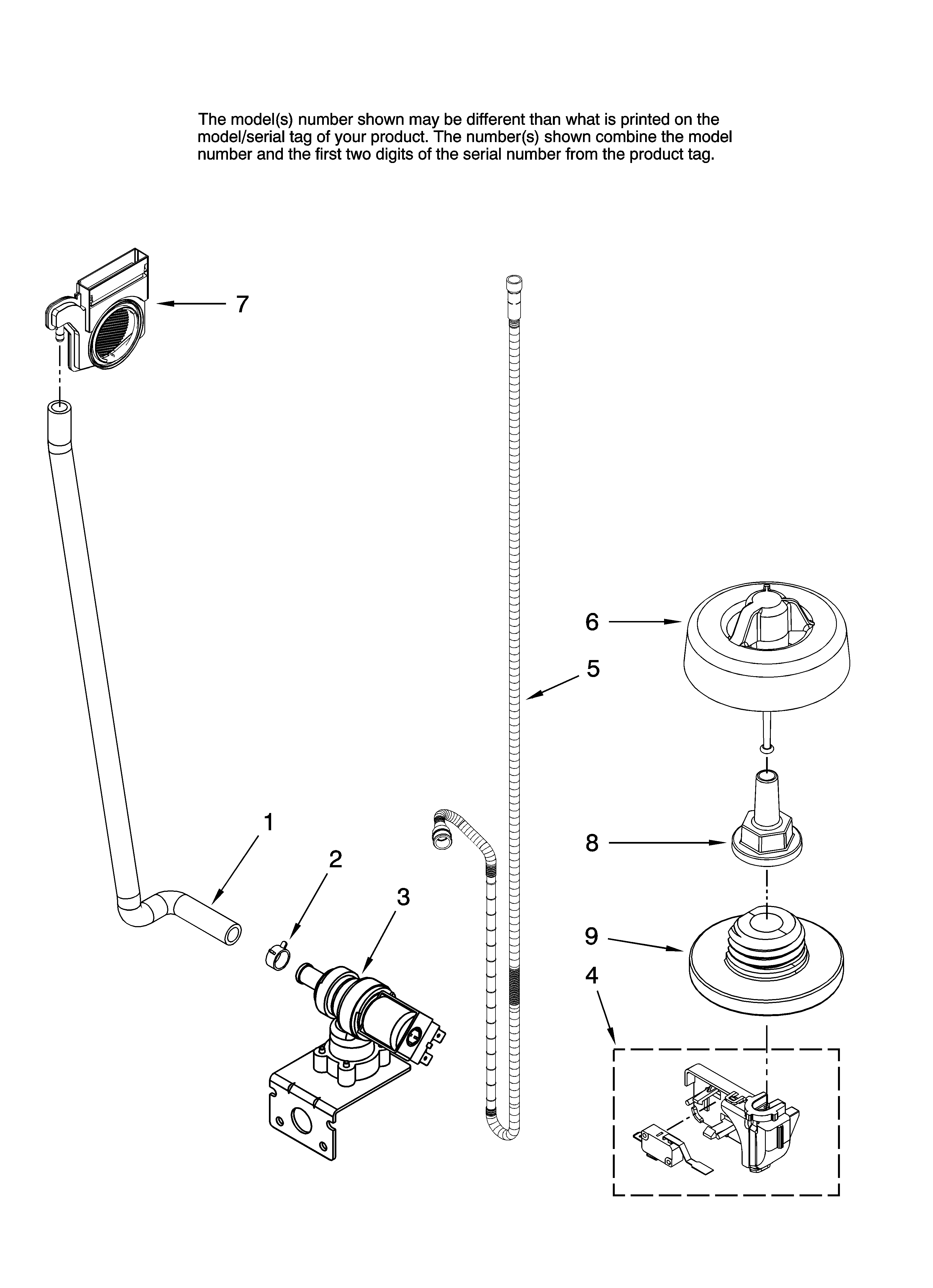 Jenn-Air JDB1080AWW1 fill and overfill parts diagram