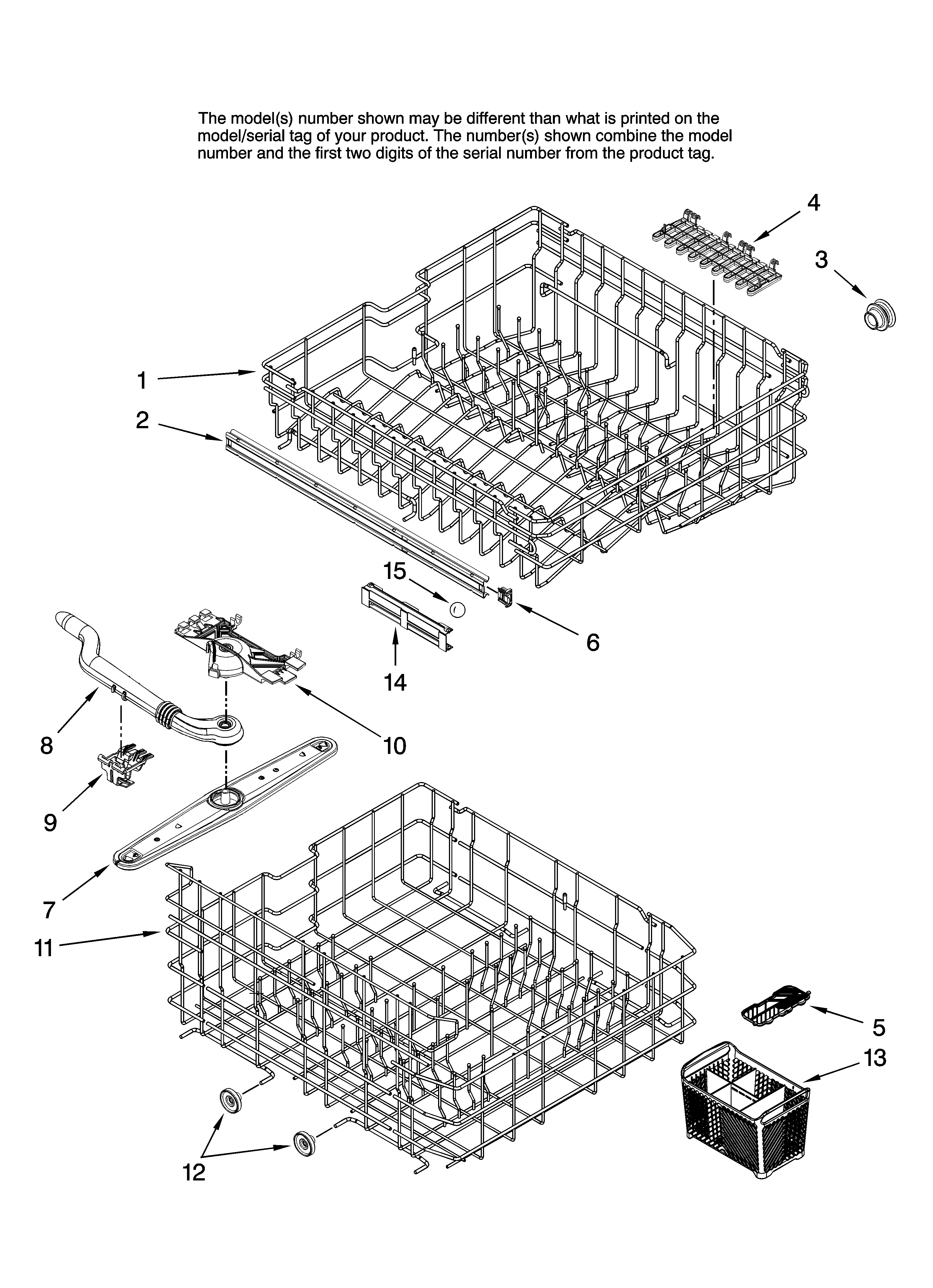 Jenn-Air JDB1095AWW1 upper and lower rack parts diagram