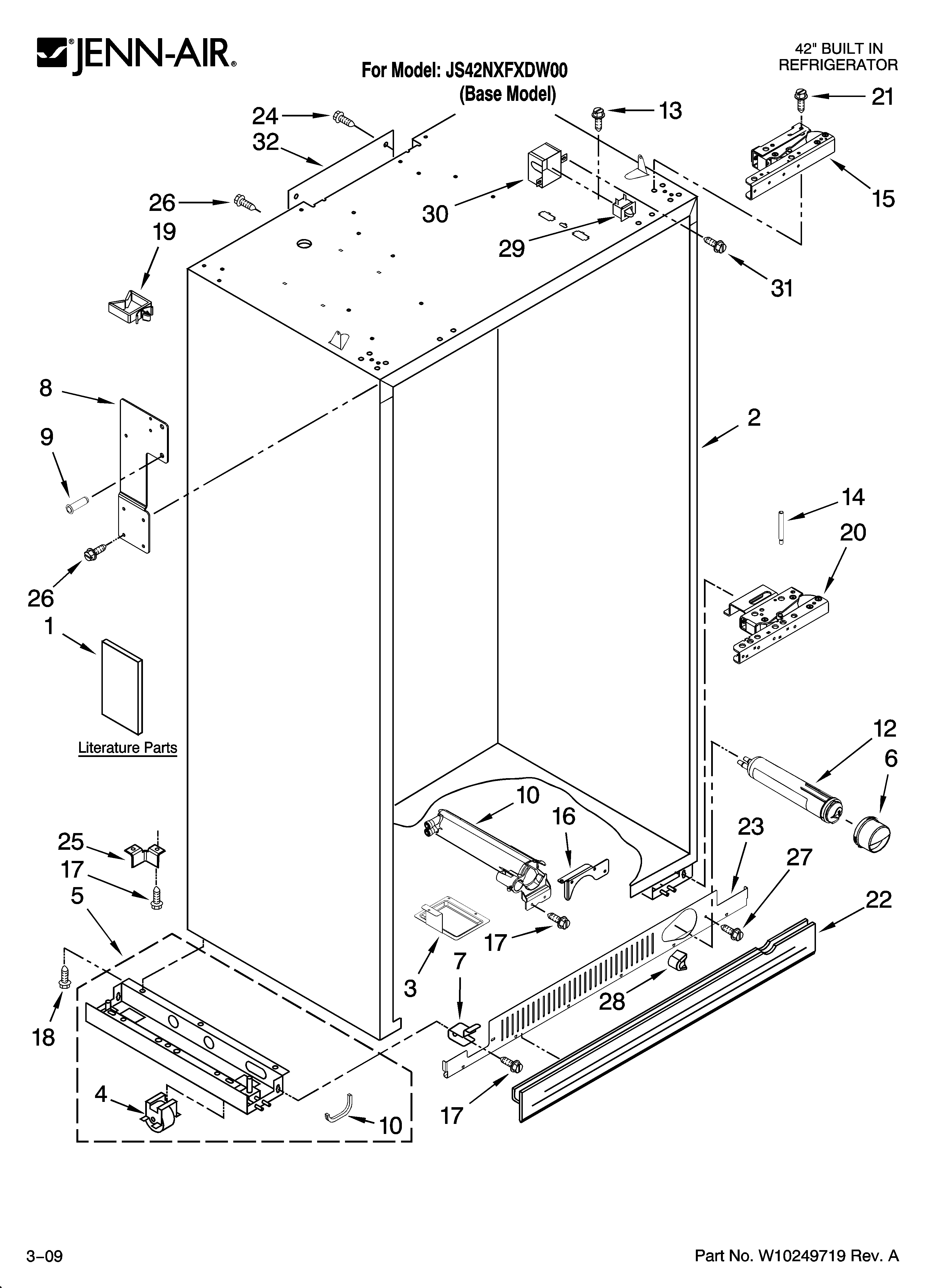 Jenn-Air JS42NXFXDW00 cabinet parts diagram