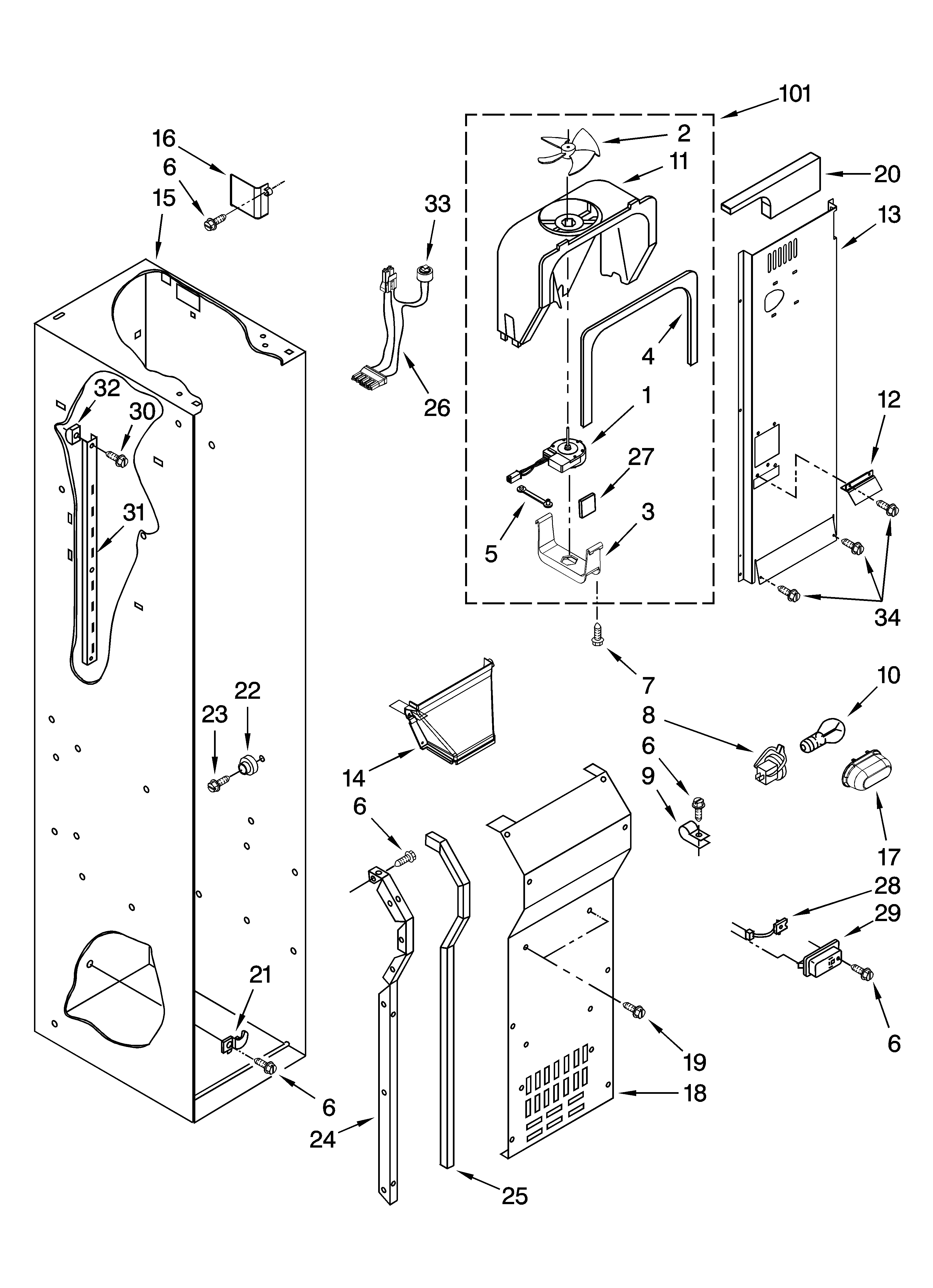 Jenn-Air JS42NXFXDW00 freezer liner and air flow parts diagram