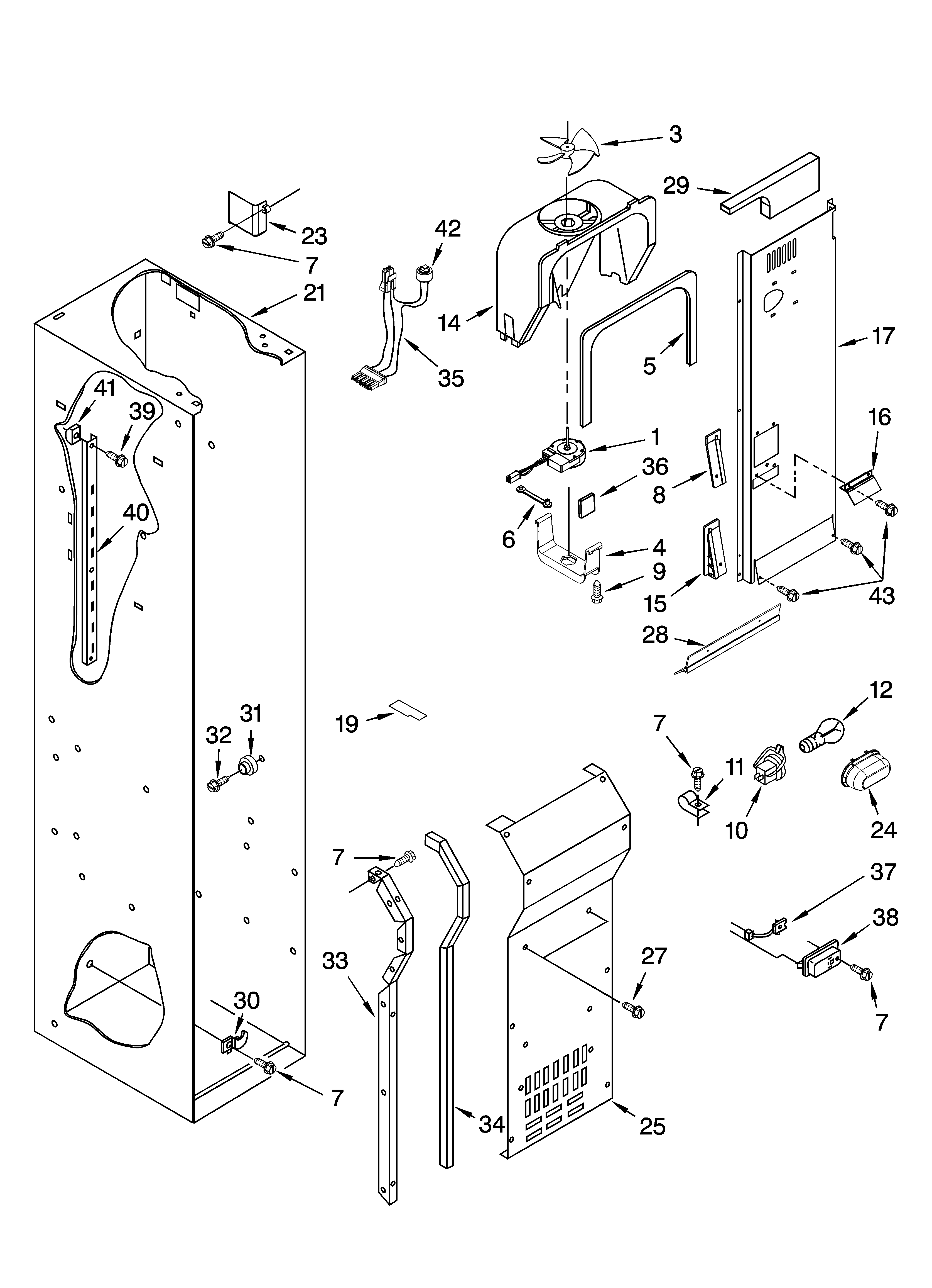 Jenn-Air JS48CXFXDB01 freezer liner and air flow parts diagram