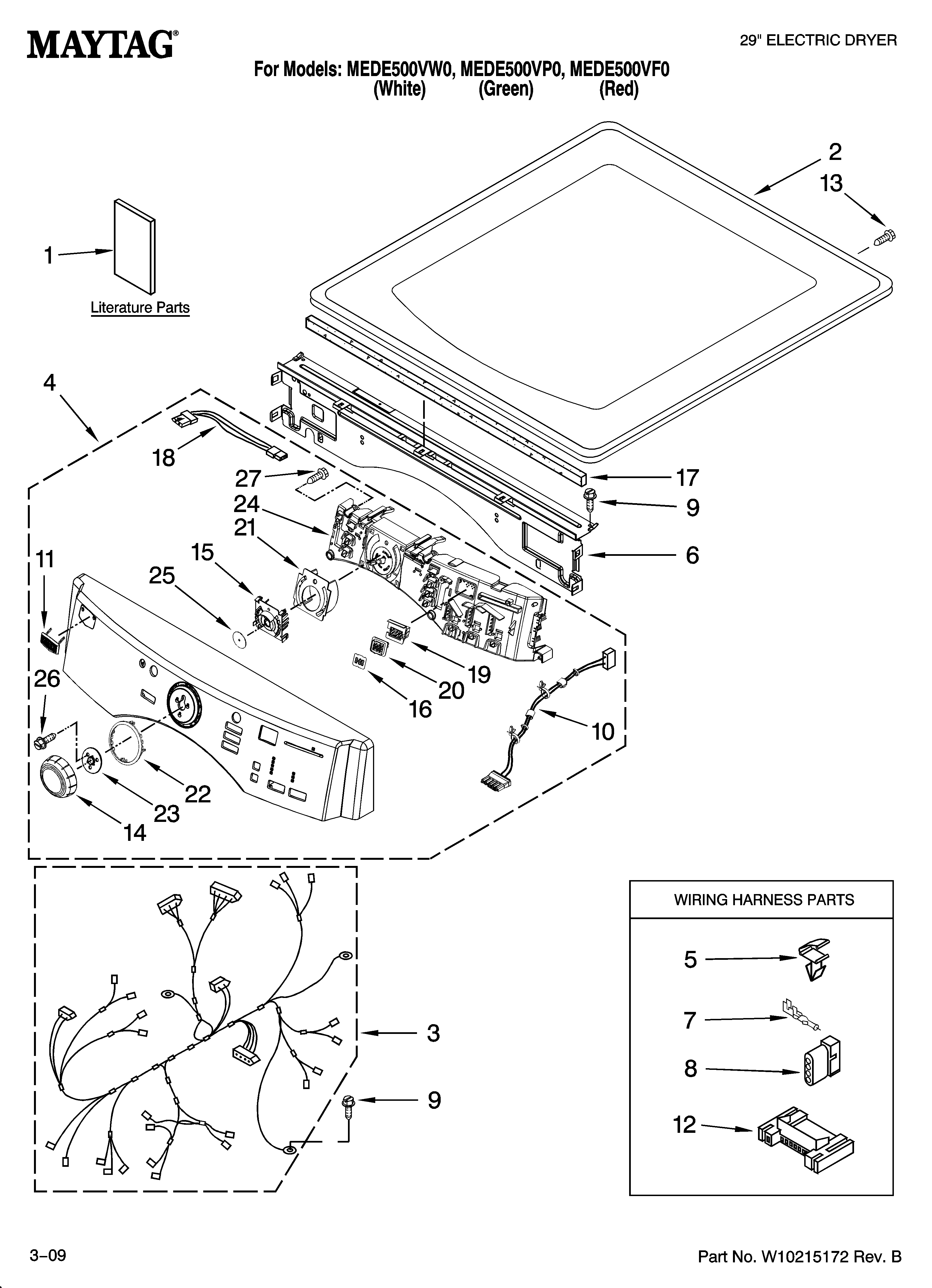 Maytag MEDE500VF0 top and console parts diagram