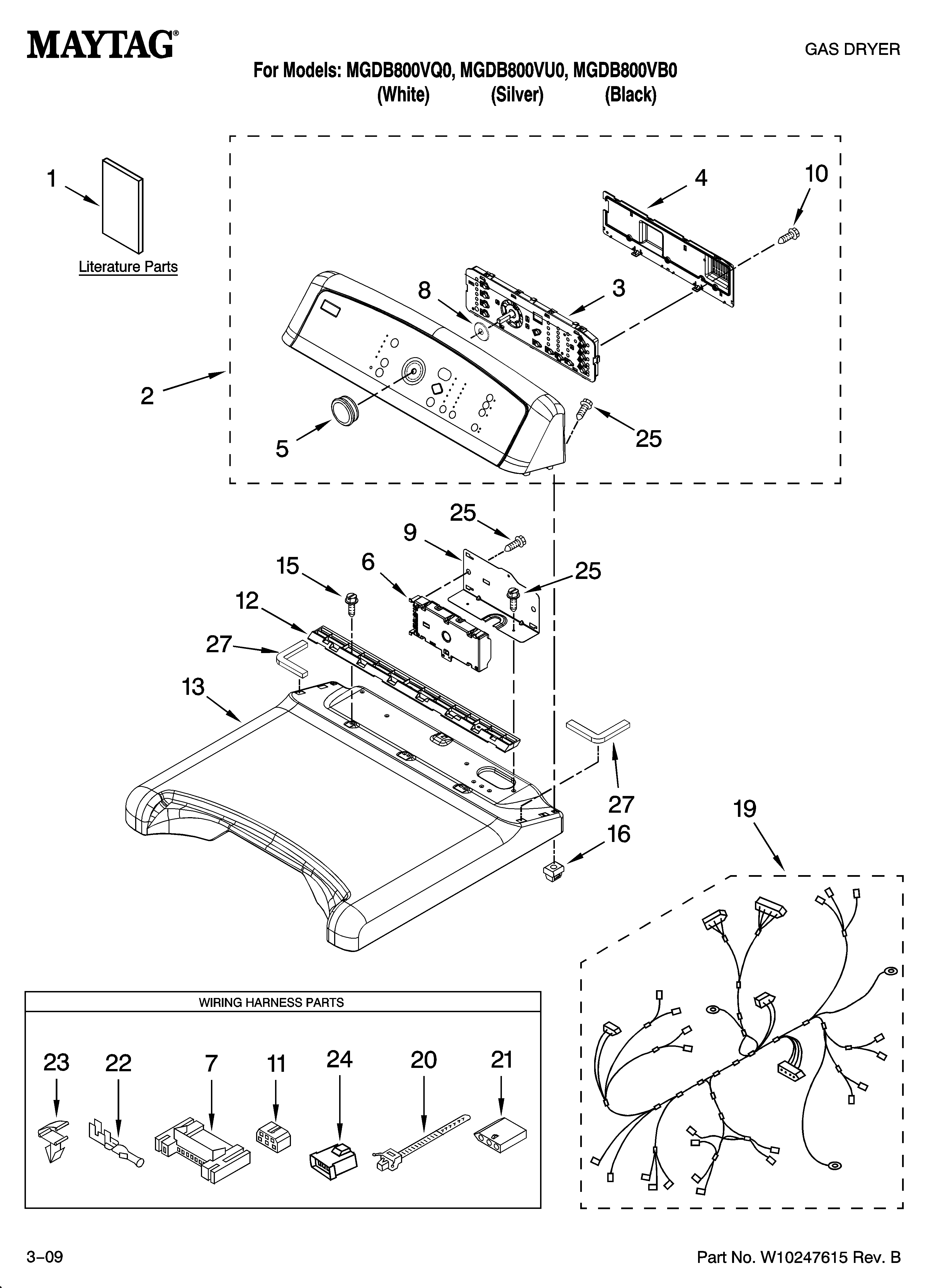 Maytag MGDB800VQ0 top and console parts diagram