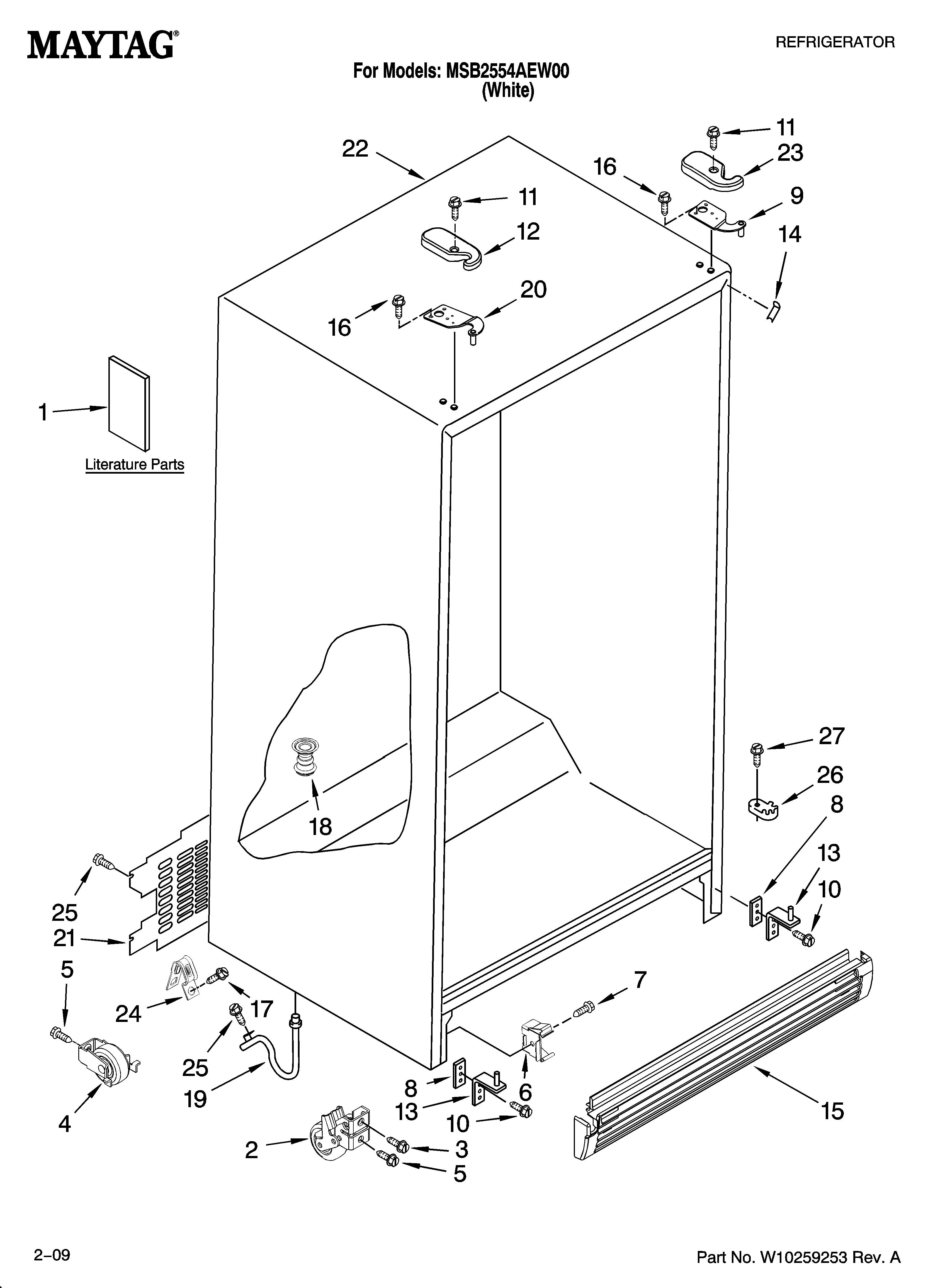 Maytag MSB2554AEW00 cabinet parts diagram