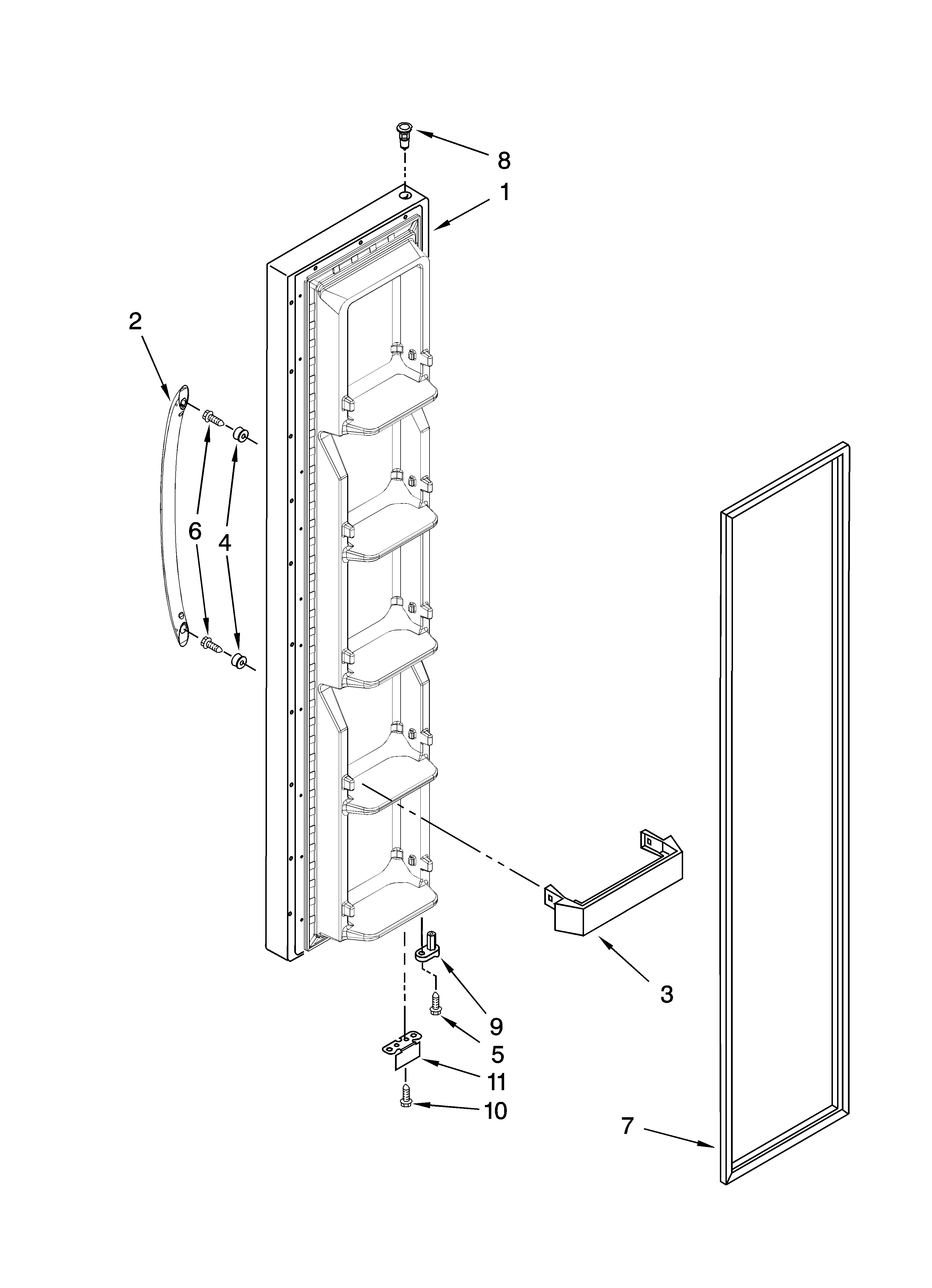 Maytag MSB2554AEW00 freezer door parts diagram