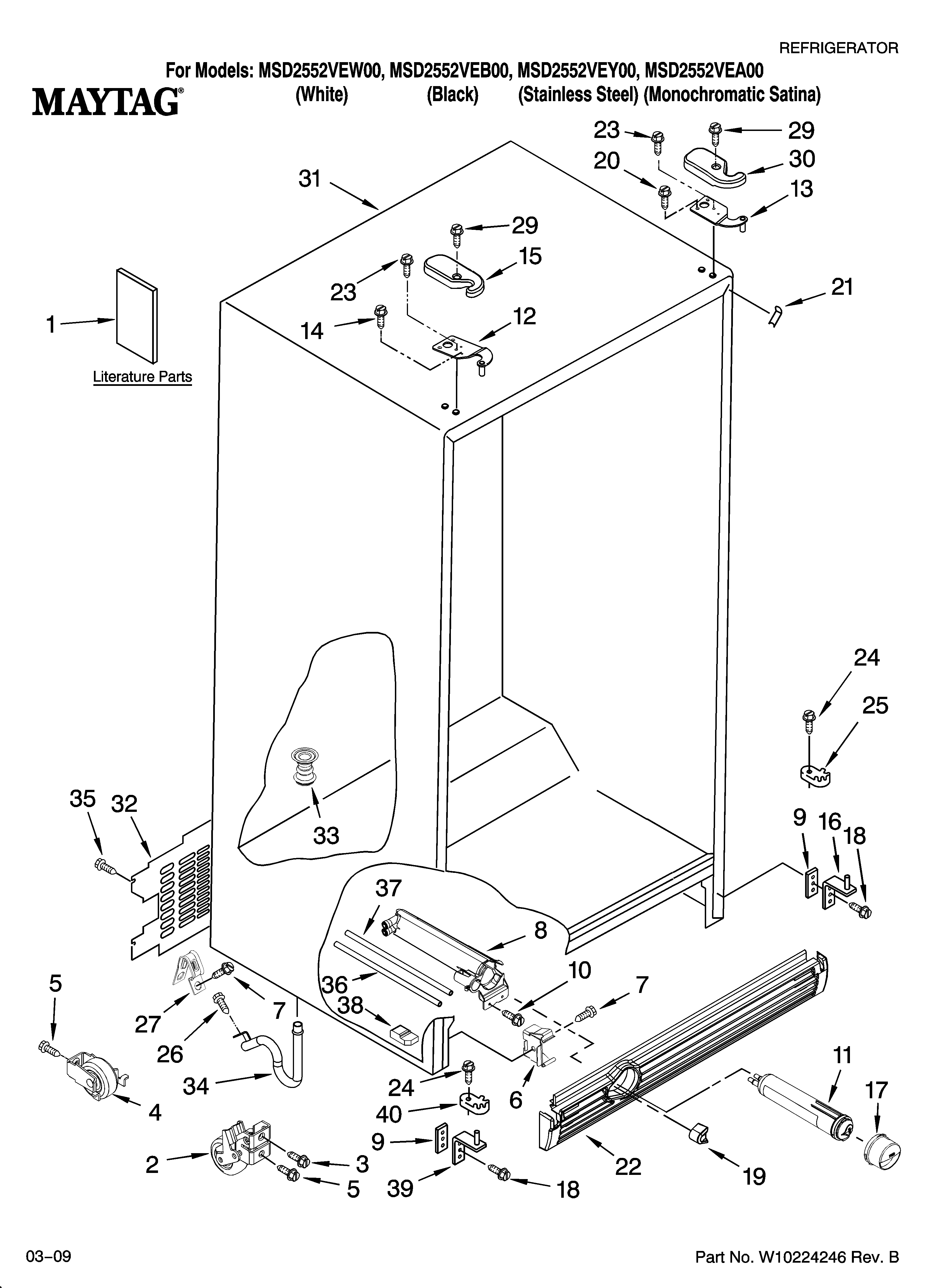 Maytag MSD2552VEY00 cabinet parts diagram