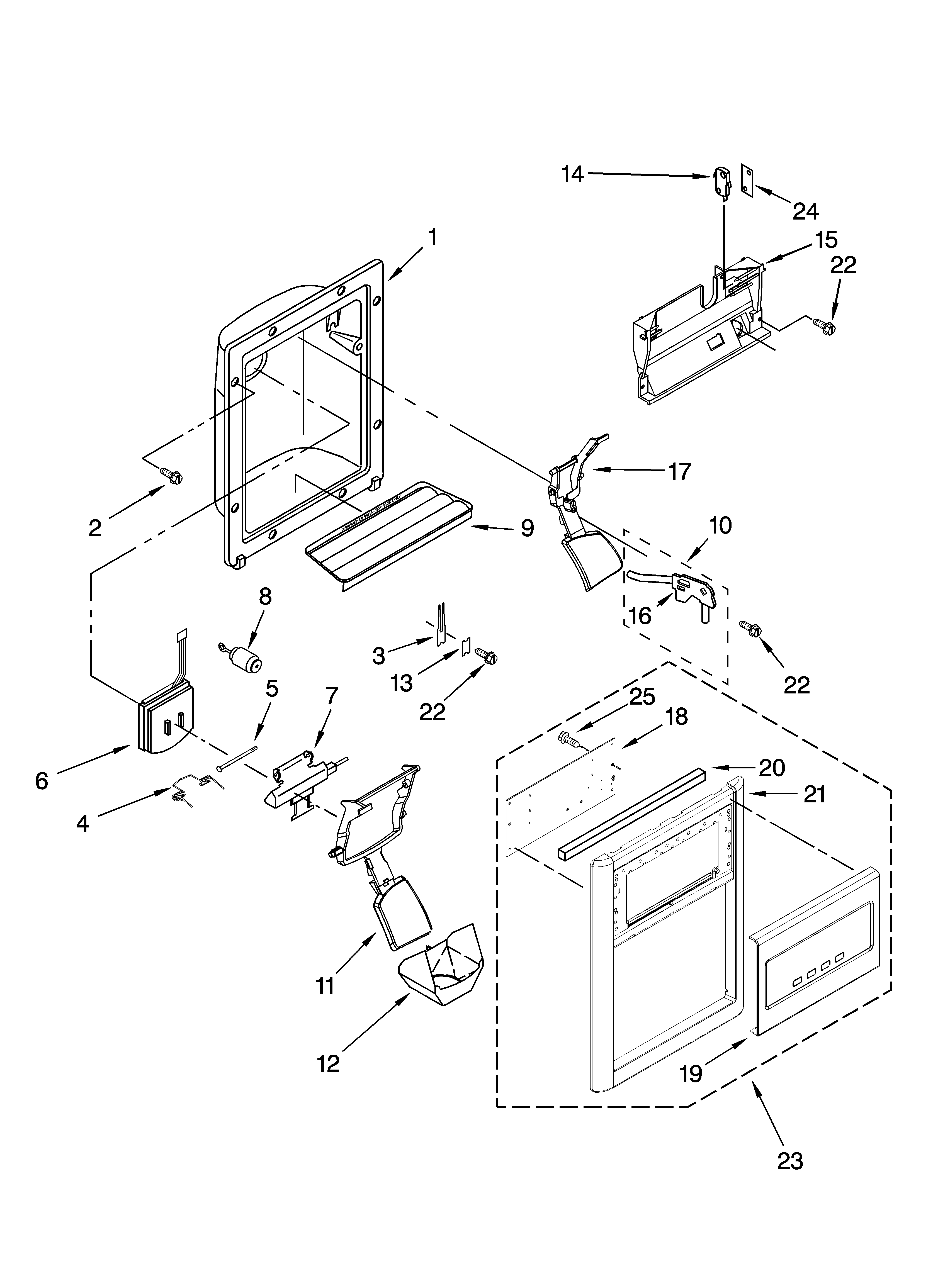 Maytag MSD2552VEY00 dispenser front parts diagram