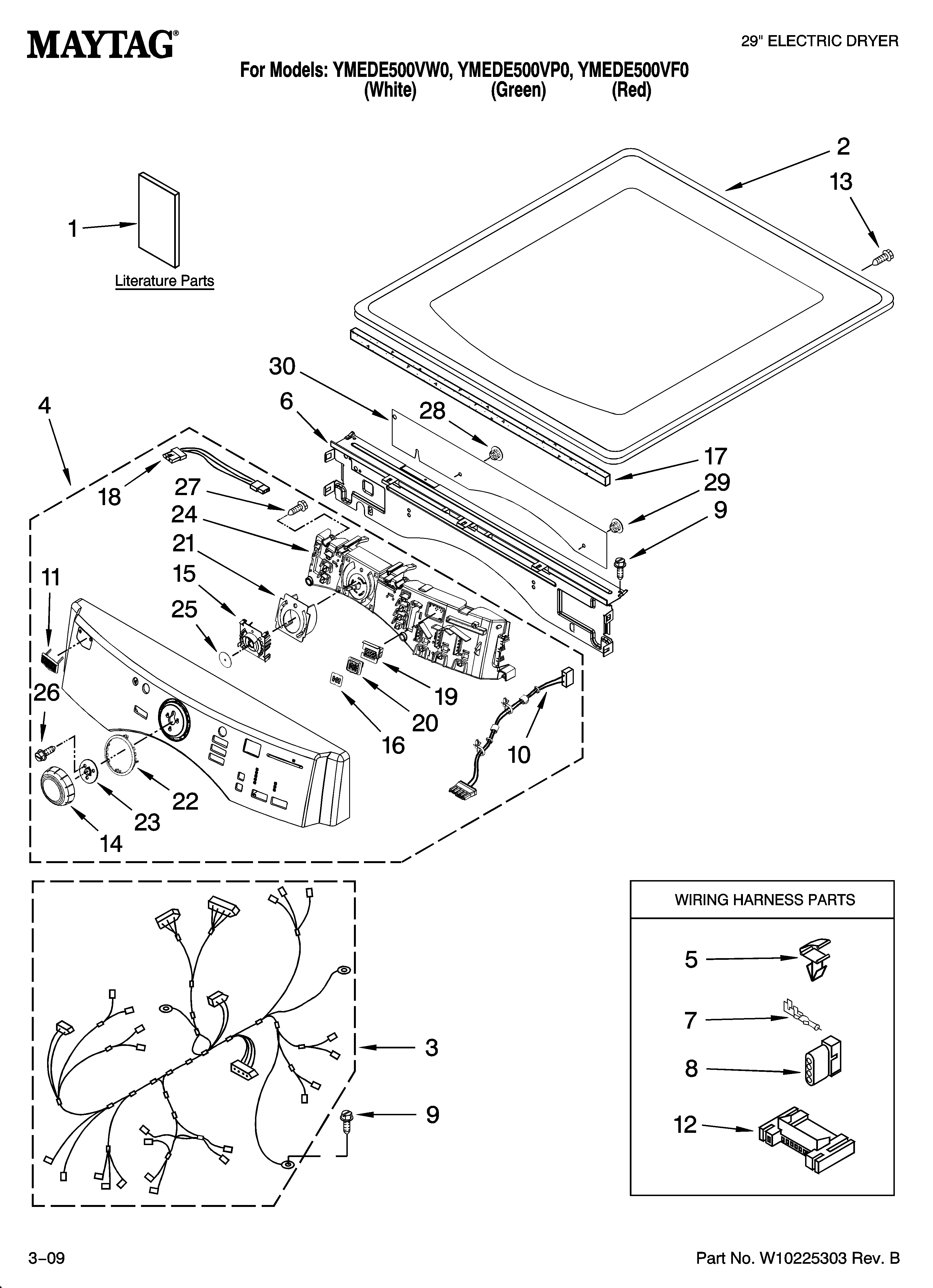 Maytag YMEDE500VF0 top and console parts diagram
