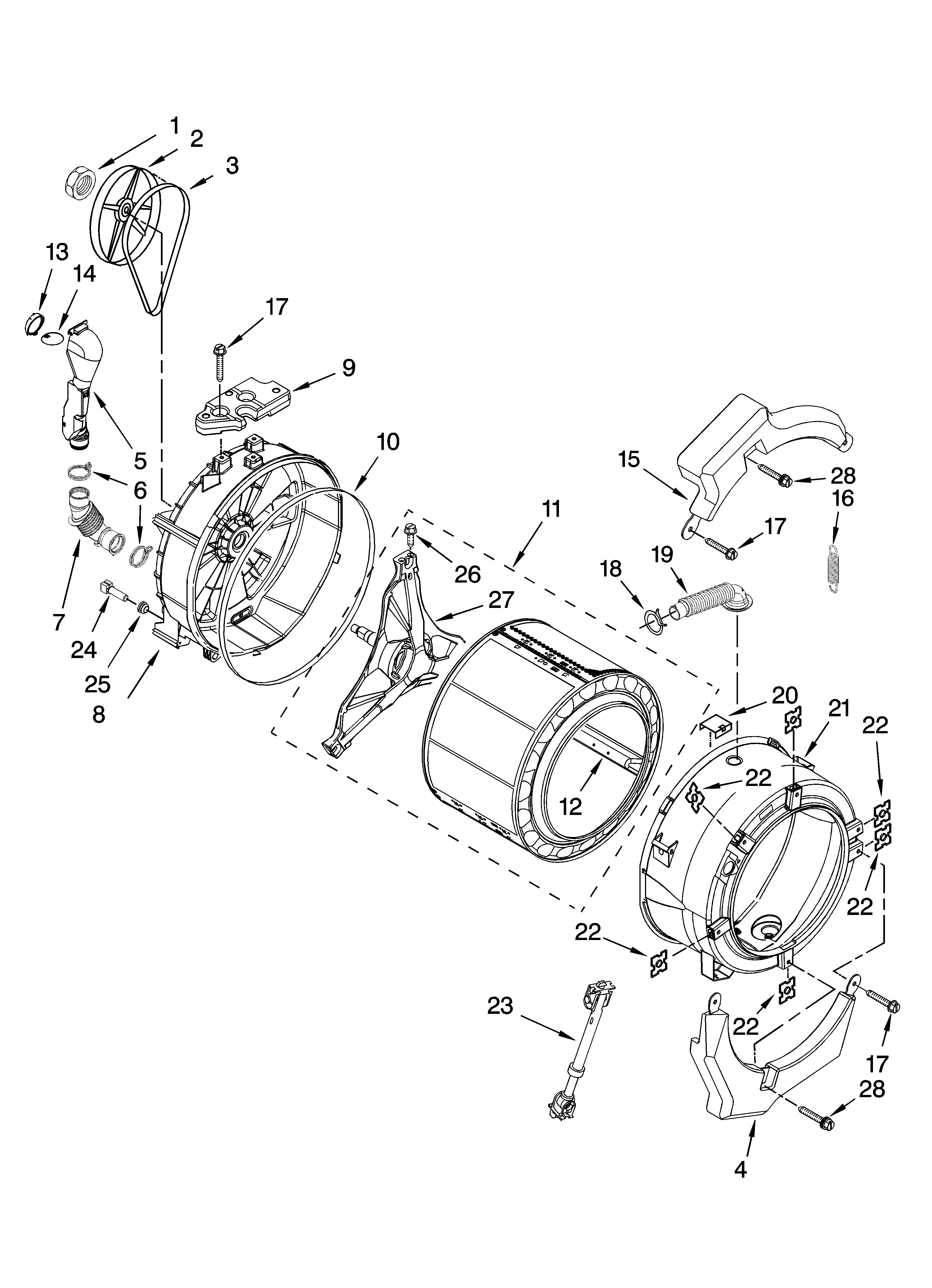 Whirlpool CHW9900VQ0 tub and basket parts diagram
