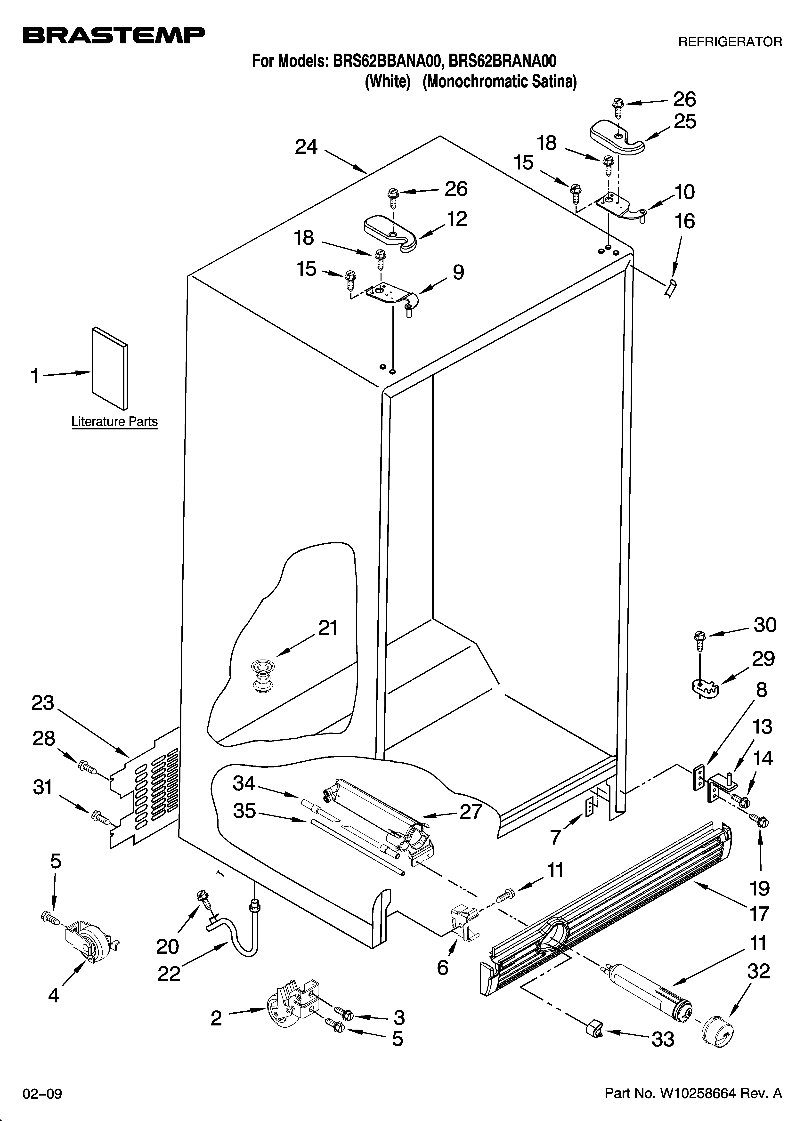 Whirlpool BRS62BBANA00 cabinet parts diagram