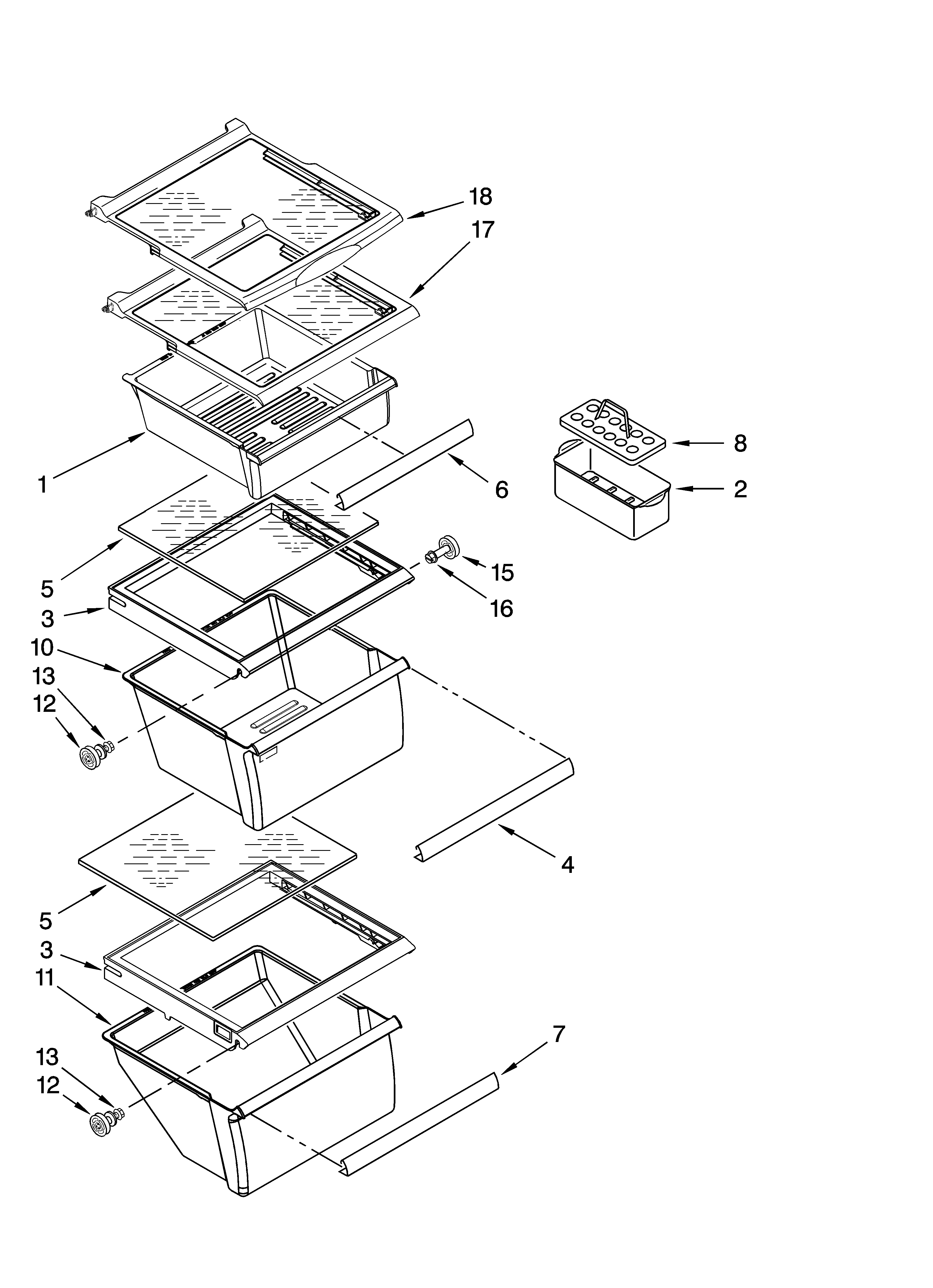Whirlpool BRS62BBANA00 refrigerator shelf parts diagram