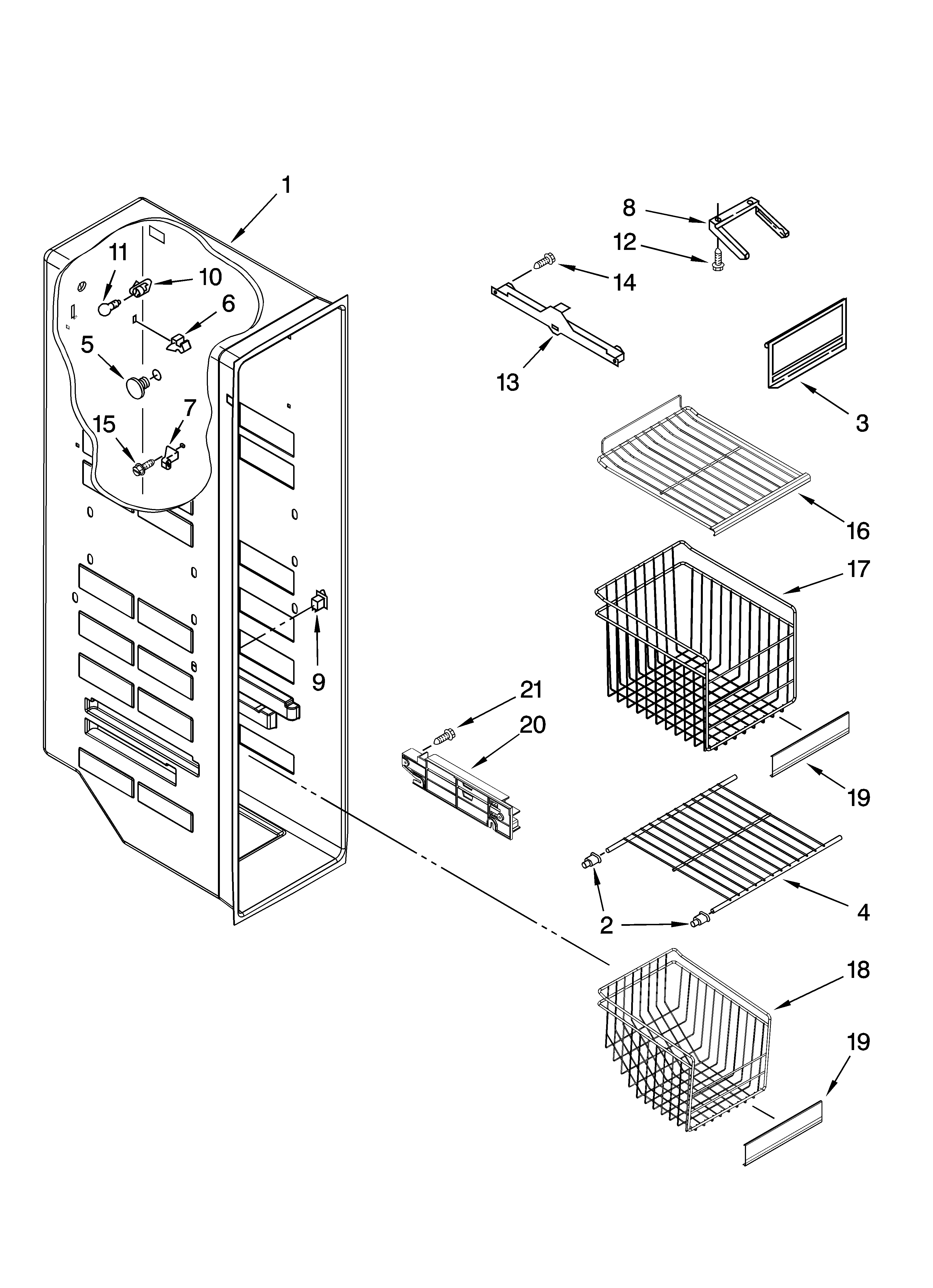 Whirlpool BRS62BBANA00 freezer liner parts diagram