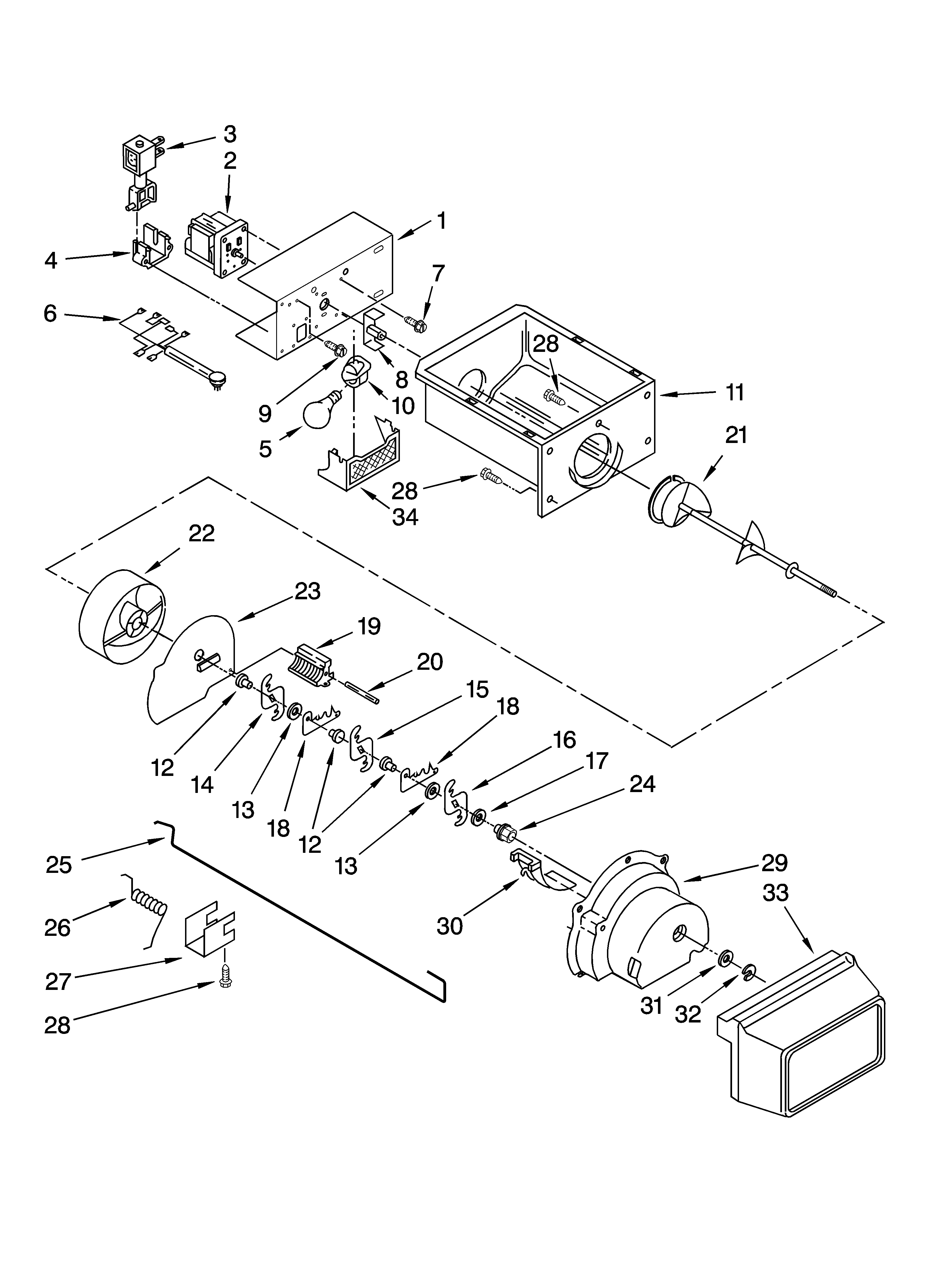 Whirlpool BRS62BBANA00 motor and ice container parts diagram