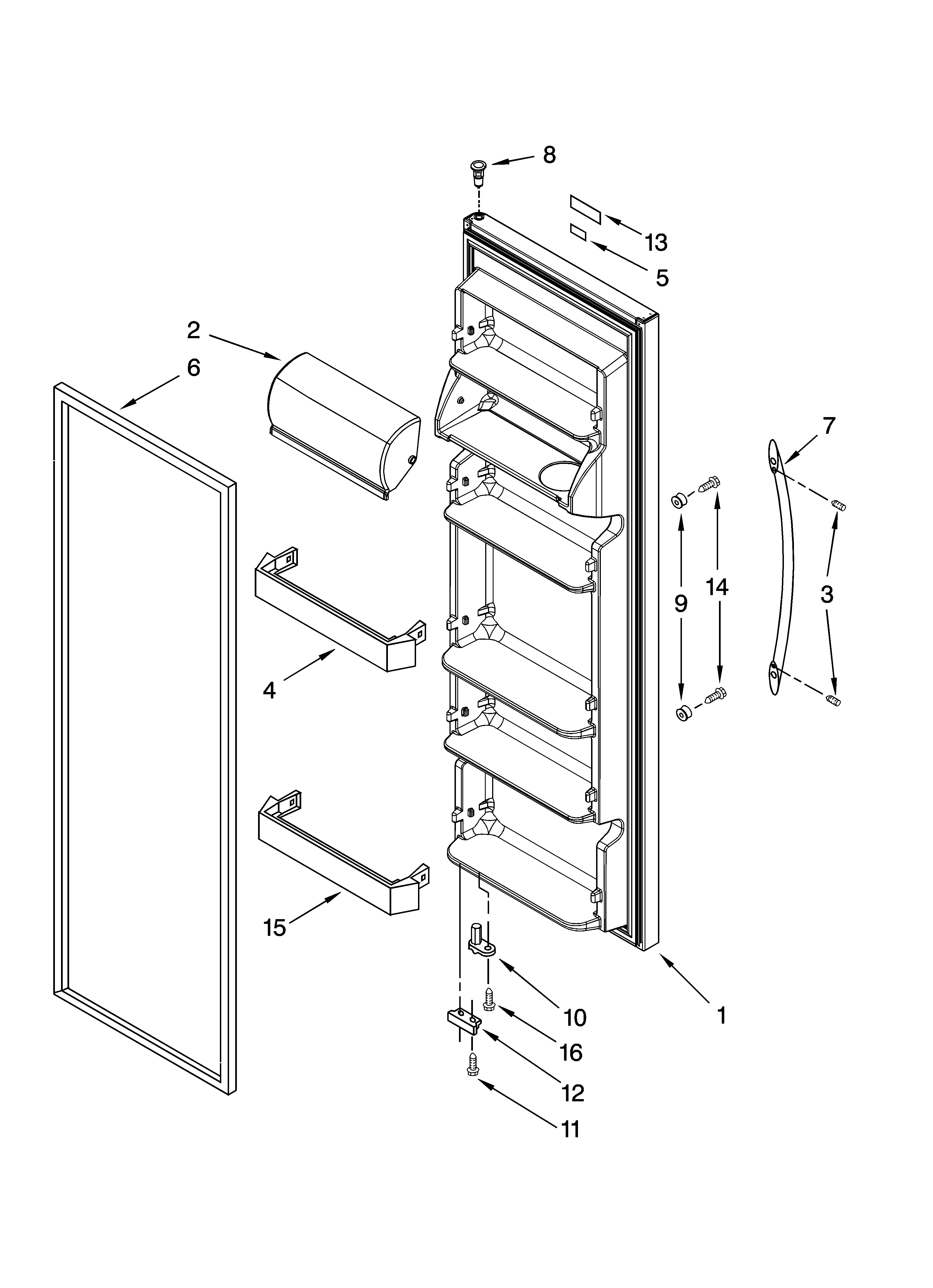 Whirlpool BRS62BBANA00 refrigerator door parts diagram