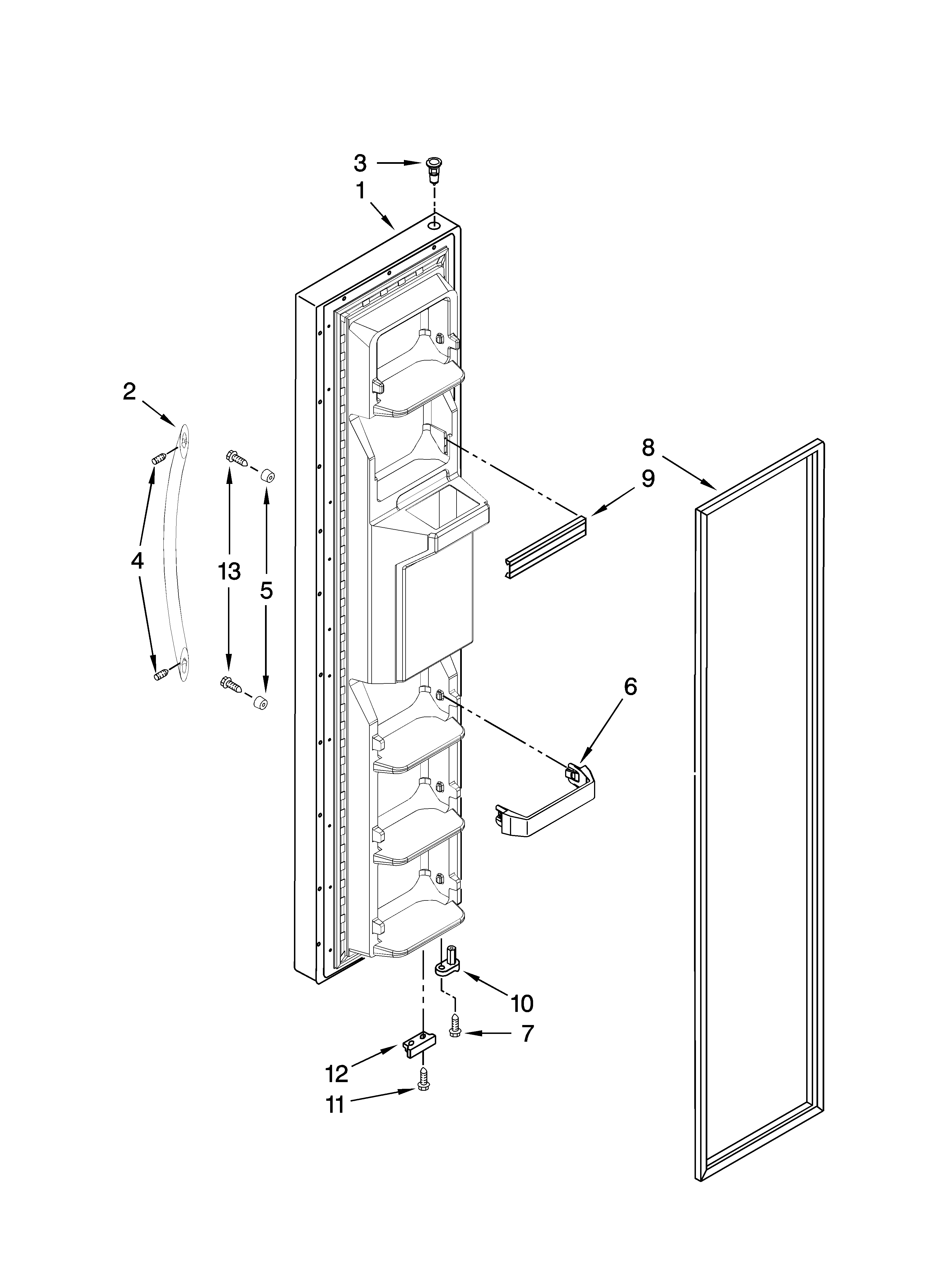 Whirlpool BRS62BBANA00 freezer door parts diagram