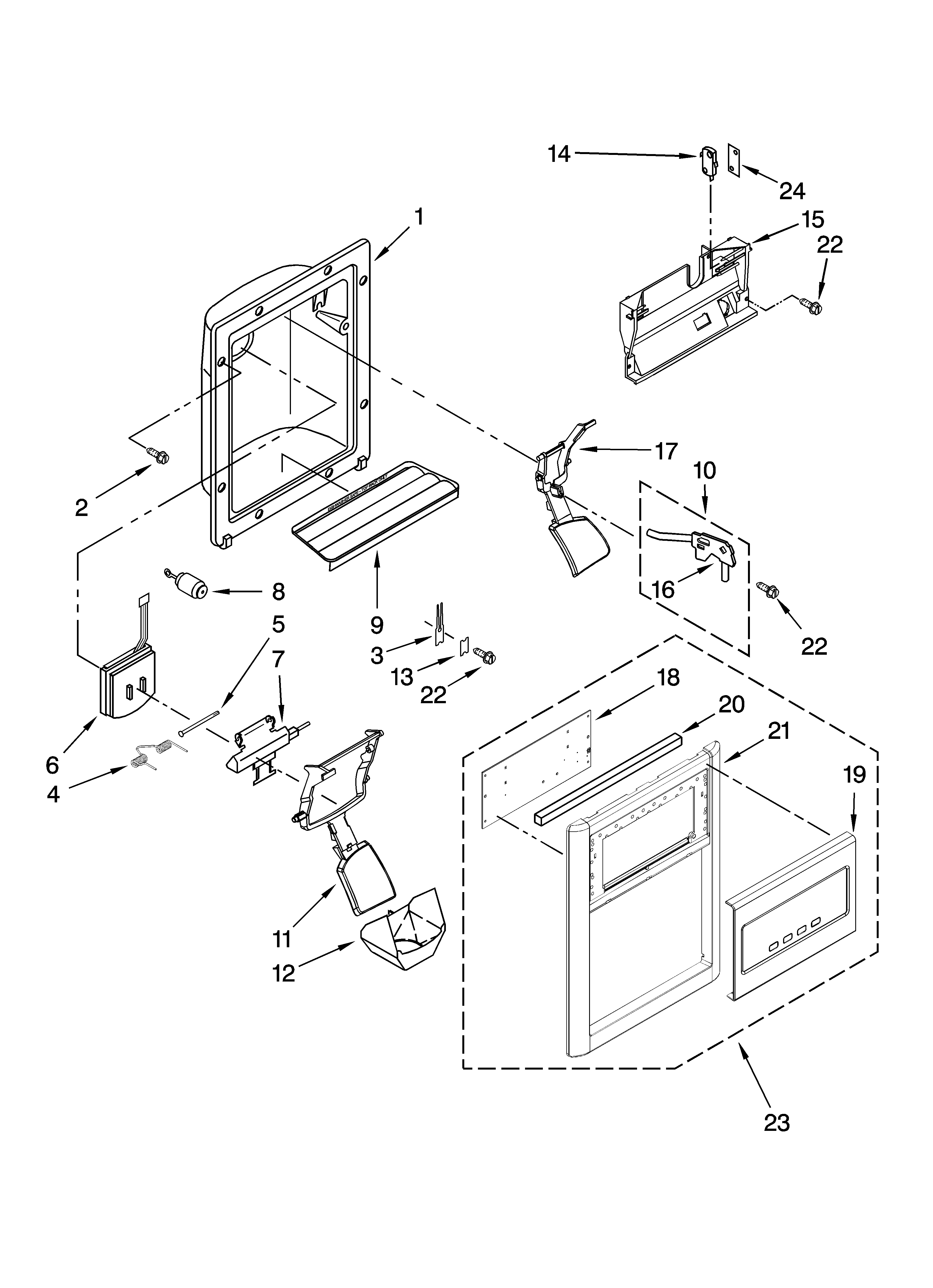 Whirlpool BRS62BBANA00 dispenser front parts diagram