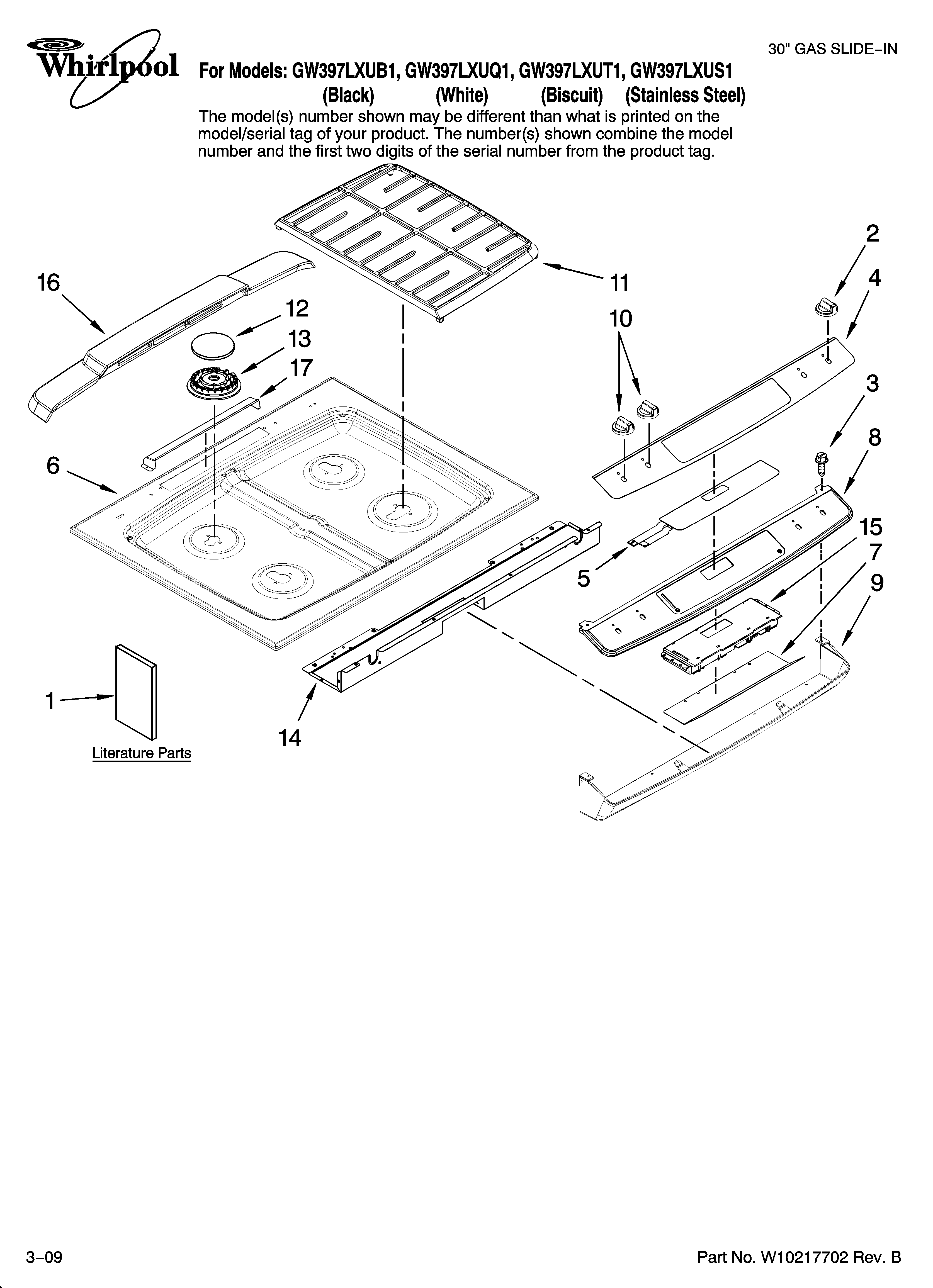 Whirlpool GW397LXUB1 cooktop parts diagram